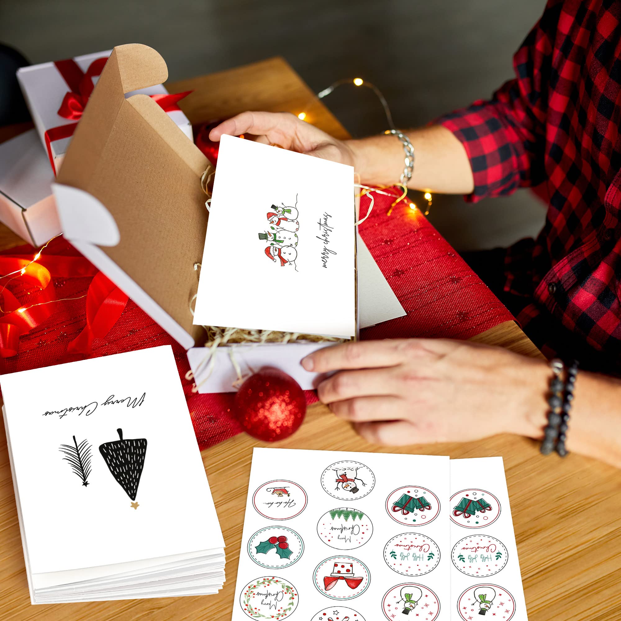 ZICOTO Beautiful Modern Christmas Cards Set of 20 - Incl. Bulk Envelopes, Matching Stickers And Storage Box - Perfect to Send Warm Holiday Wishes to Friends and Family