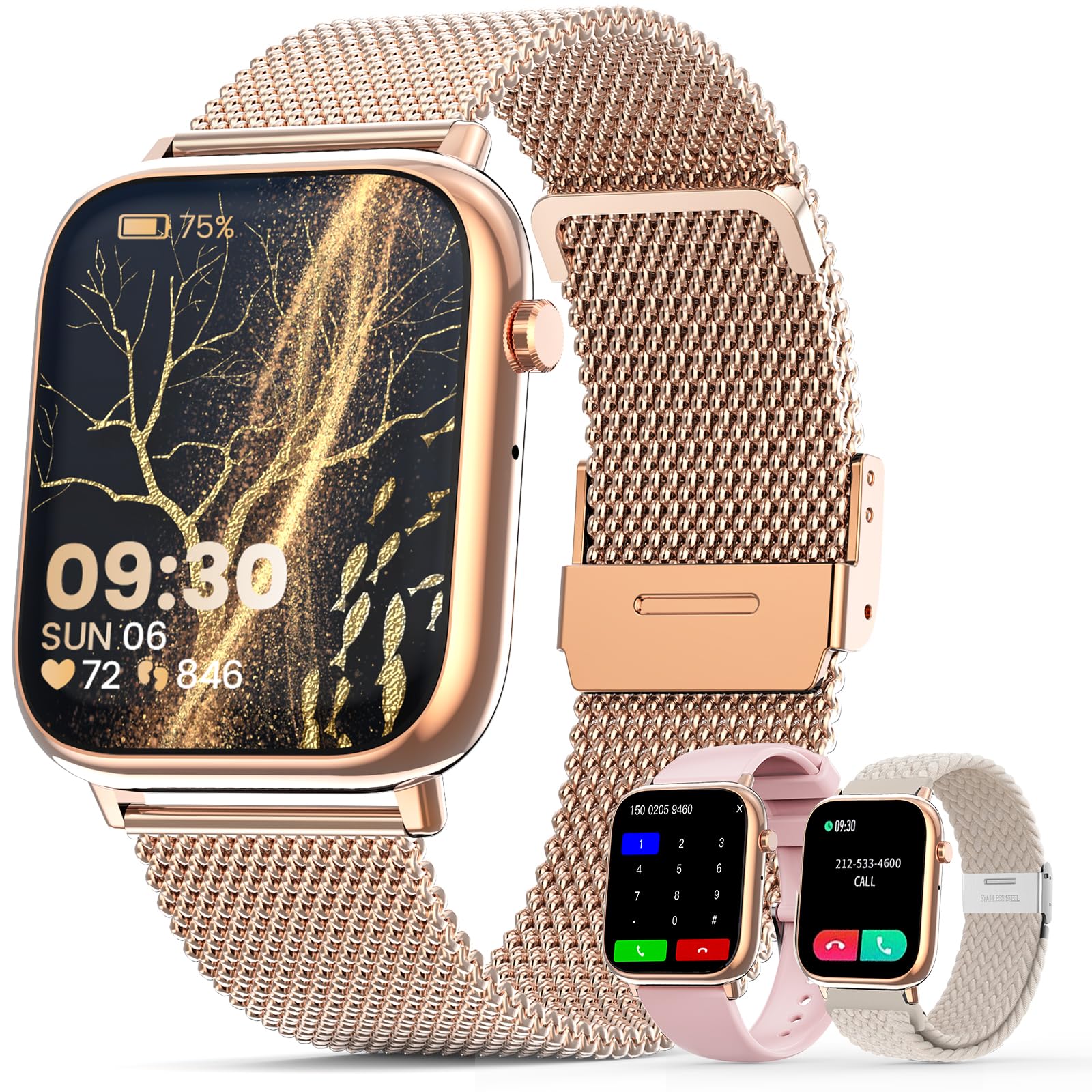 elfofle Smart Watches for Women，1.83" Fitness Tracker with Answer/Make Calls/Sleep Monitor/IP67 Waterproof /SpO2 Fitness Tracker/Sleep Monitor Watch for Android iOS (Gold)