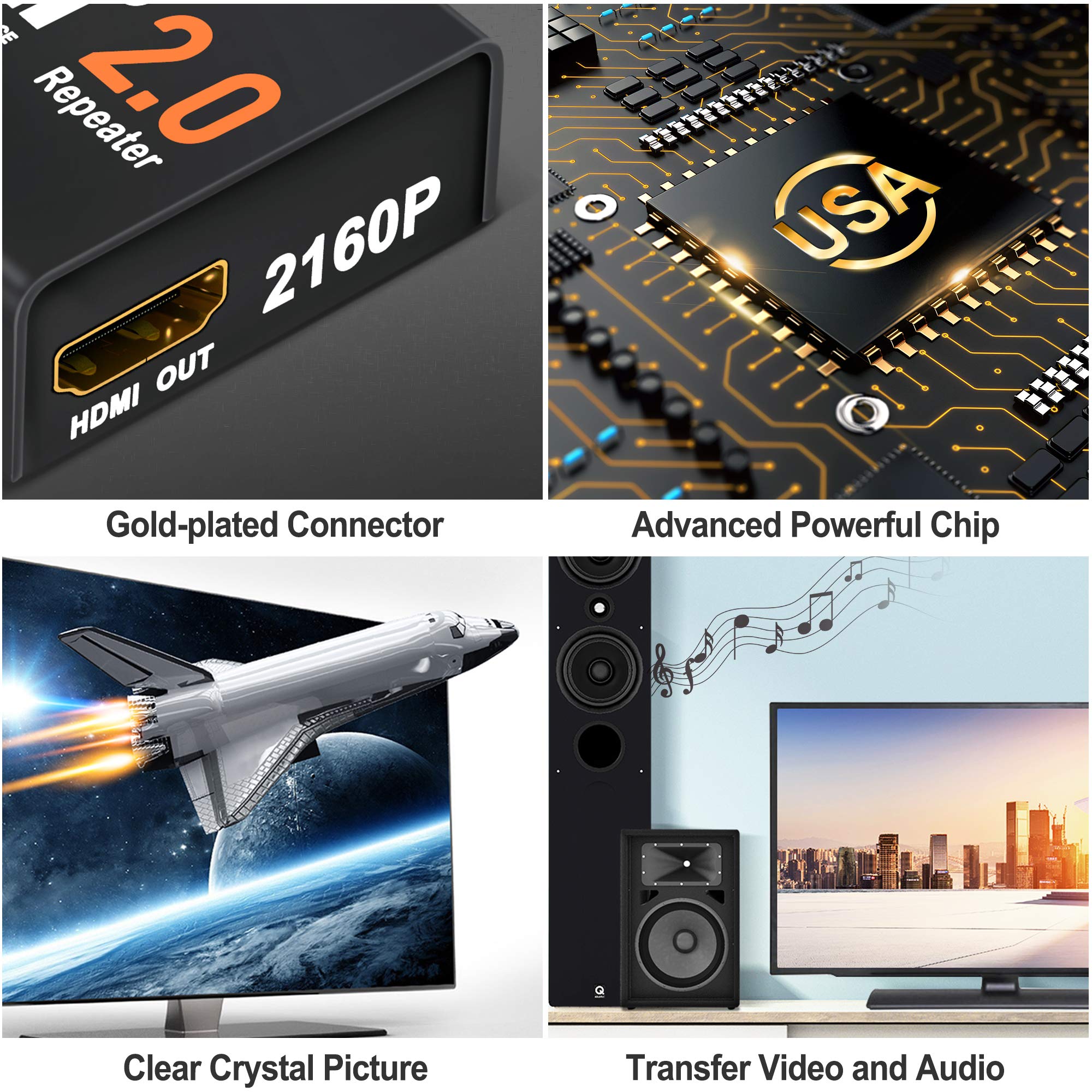 4K2K 1080P 3D HDMI Booster, JerGO HDMI 2.0 Signal Amplifier Repeater Boost Up to 200ft Transmission Distance 18Gbps Bandwidth for HDTV,PS4, Oculus and More (HDMI 2.0)