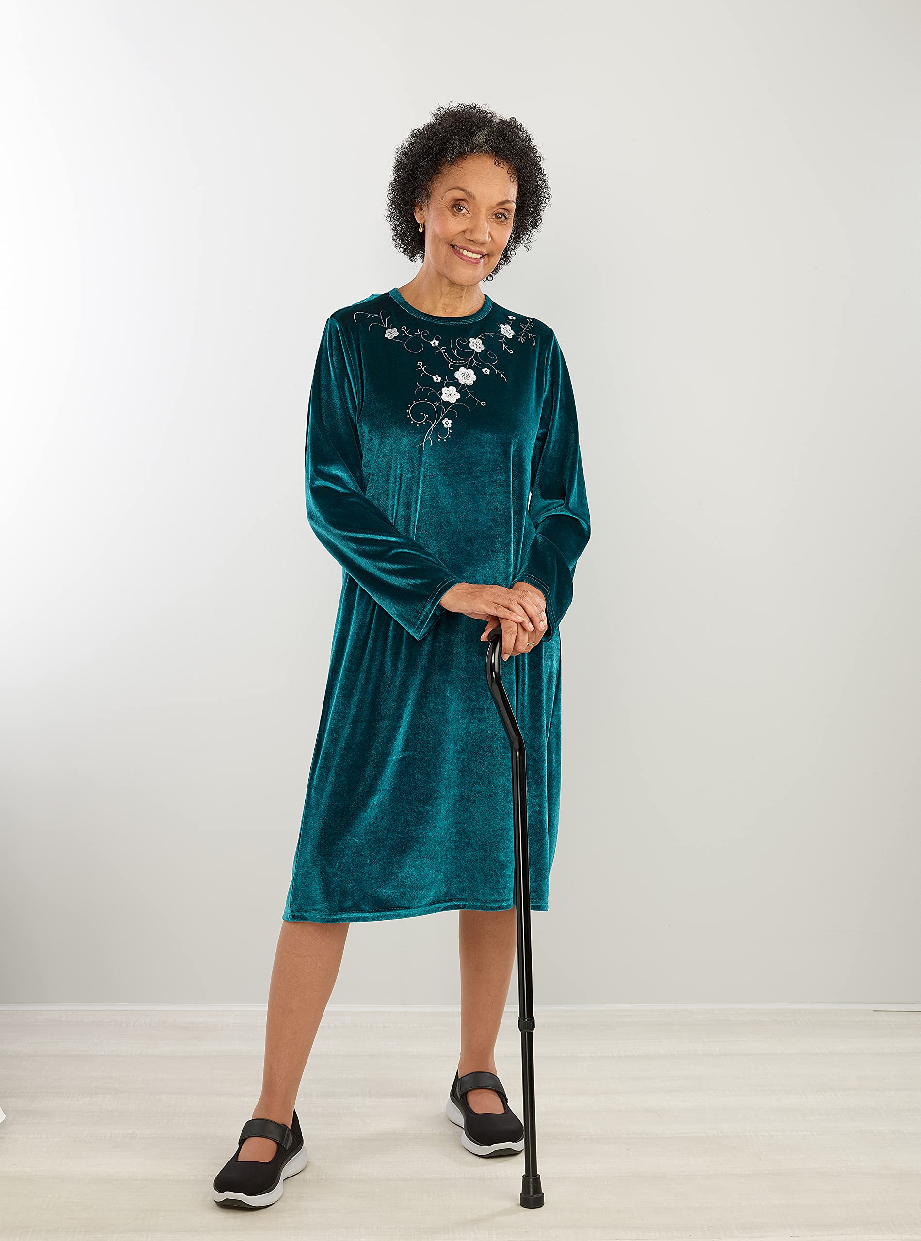 Silvert's Adaptive Clothing & Footwear Women’s Open Back Velvet Dress for Seniors - Royal Blue LGE