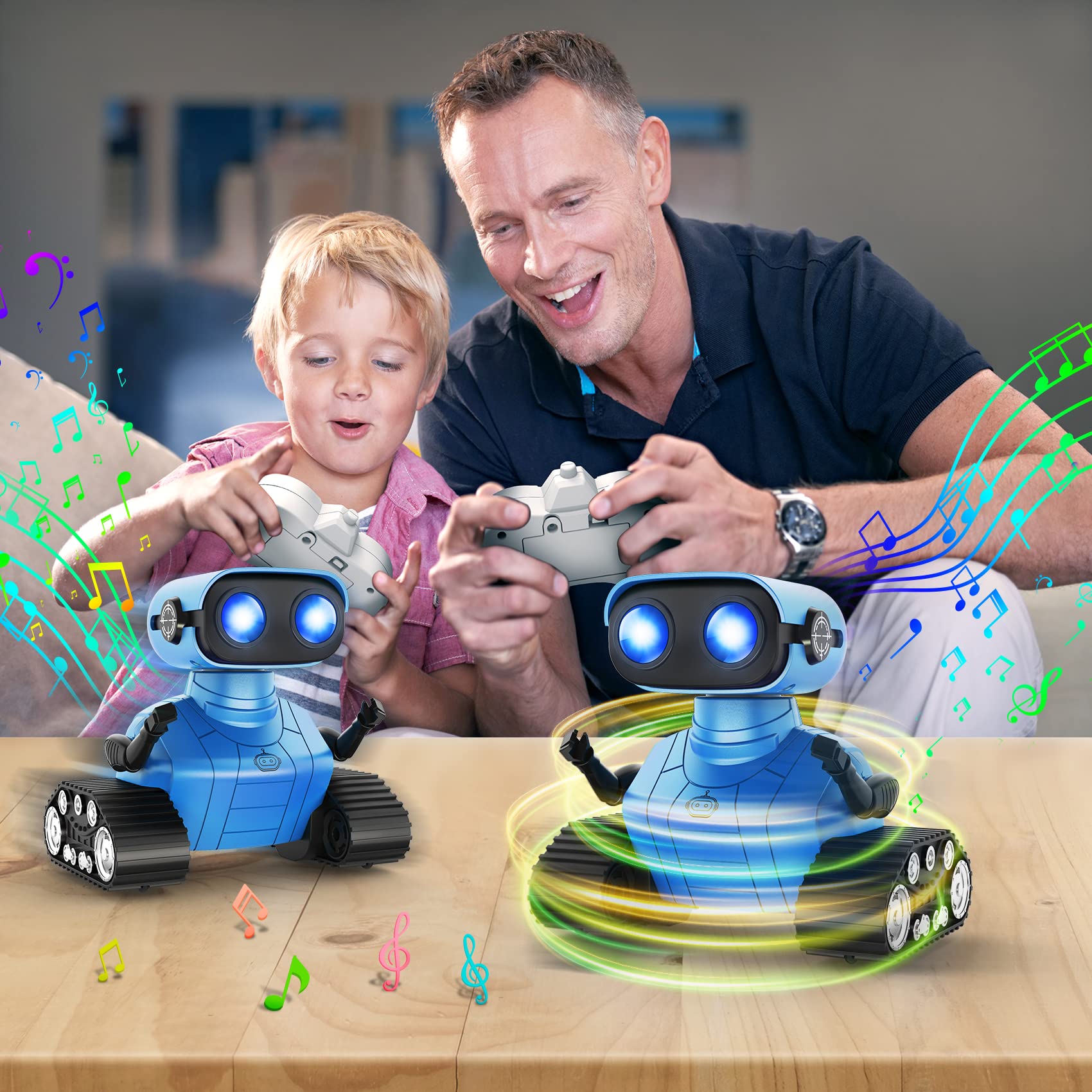 Hamourd Robot Toys for Boys Girls, Rechargeable Remote Control Emo Robots with Auto-Demonstration, Flexible Head & Arms, Dance Moves, Music, Shining LED Eyes for 5+ Years Old Kids