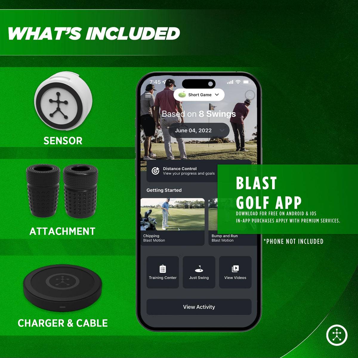 Blast Golf Swing & Stroke Analyzer - Lower Your Scores from tee to Green - Real-time Feedback, Swing Metrics, Video Capture Highlights, Track Performance (gen3 Sensor)