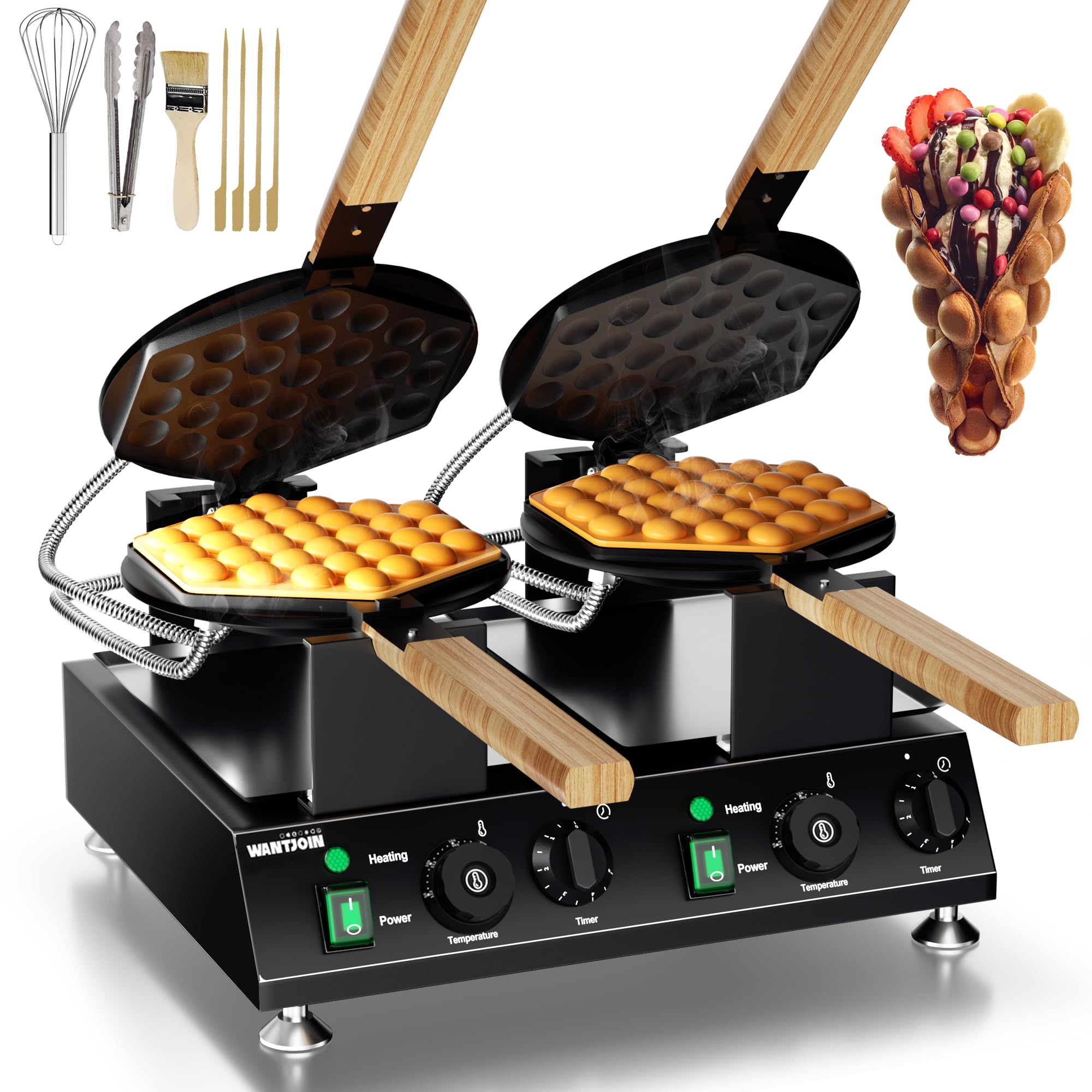 PYY Double Bubble Waffle Maker Commercial Waffle Maker Non-stick Hong Kong Egg Waffle Maker for Home Use Stainless Steel Pancake Maker 180° rotate