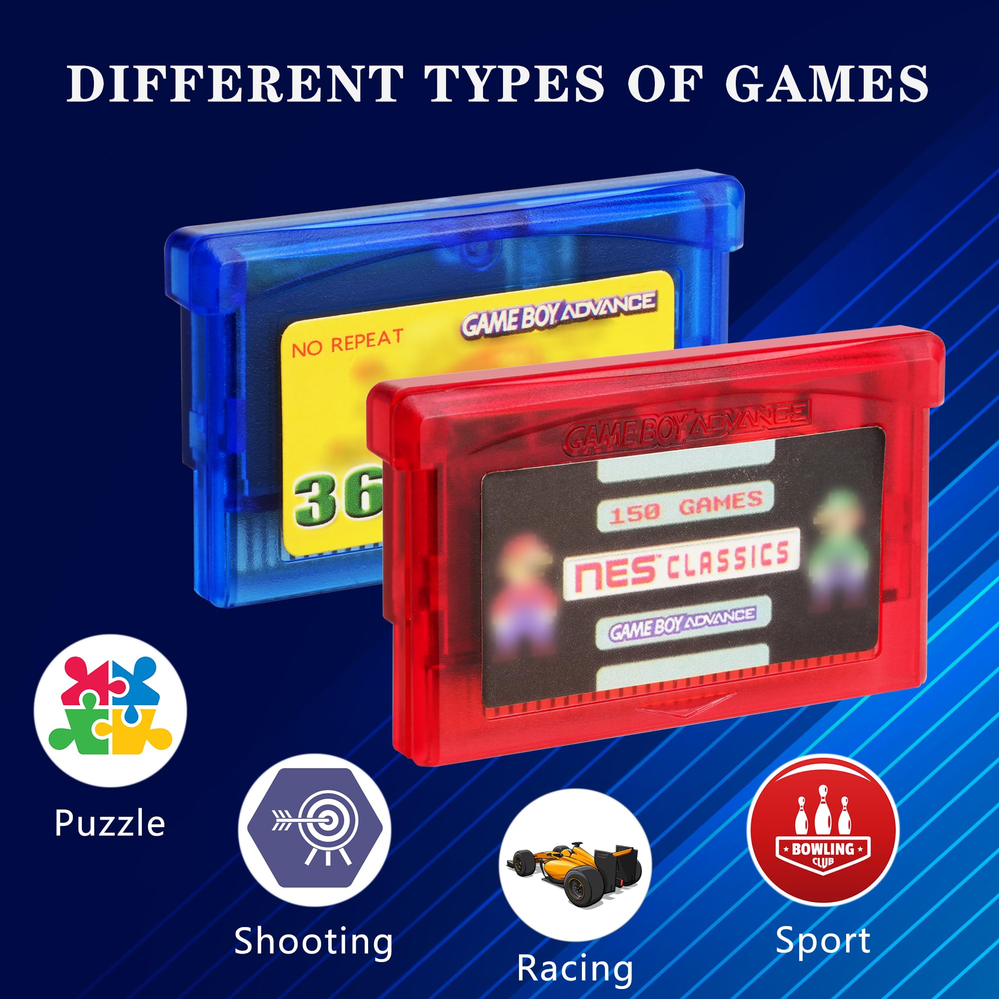 Lenporl 369 in 1 Games Card and 150 NES Classics Game Cartridge for GBA/GBA SP/GBM/NDS/NDSL Game Console 2pcs