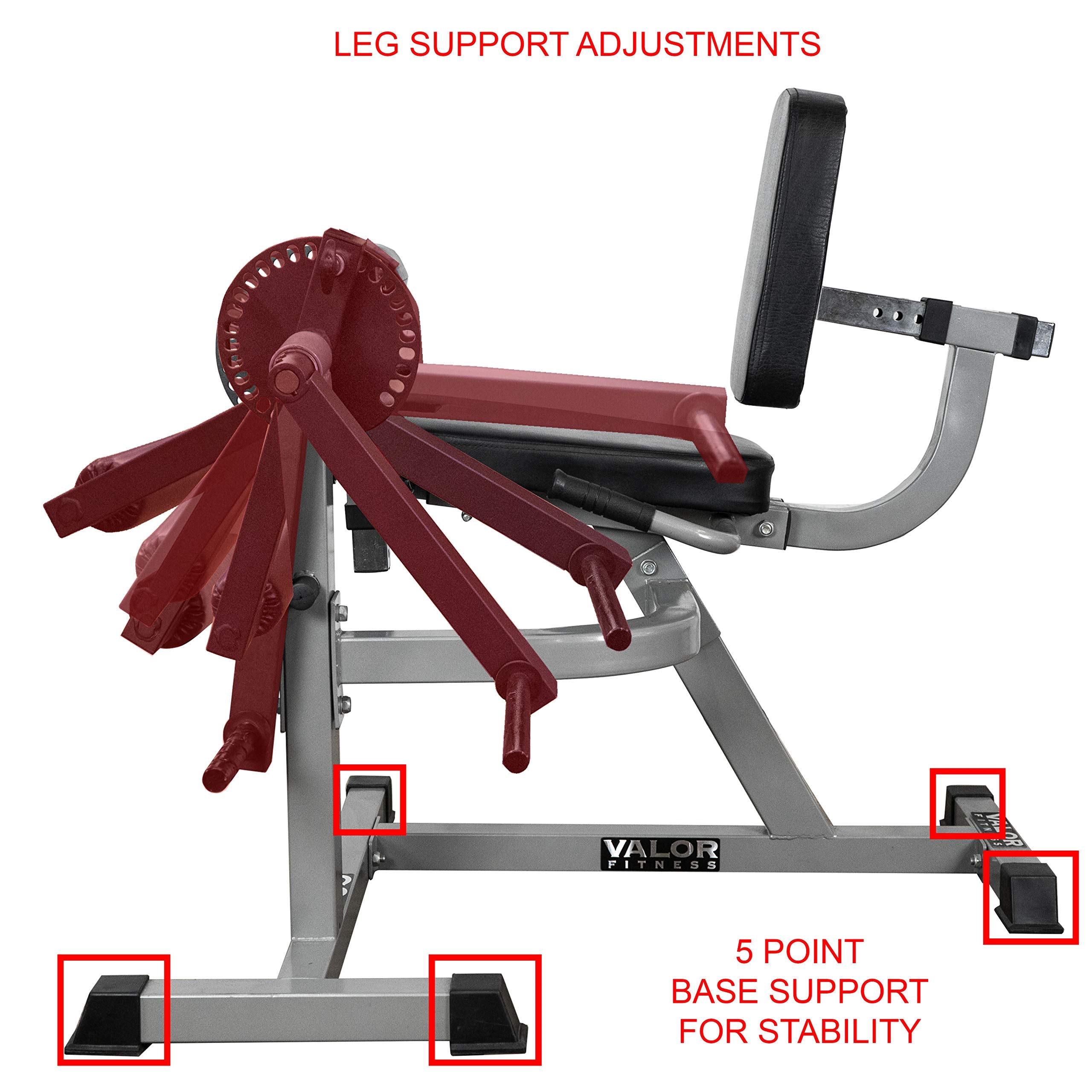 Valor Fitness Leg Extension and Leg Curl Machine - Adjustable - 8 Thigh, 6 Back Positions - Plate Loaded Max 150 lbs - Home Gym Lower Body Workout