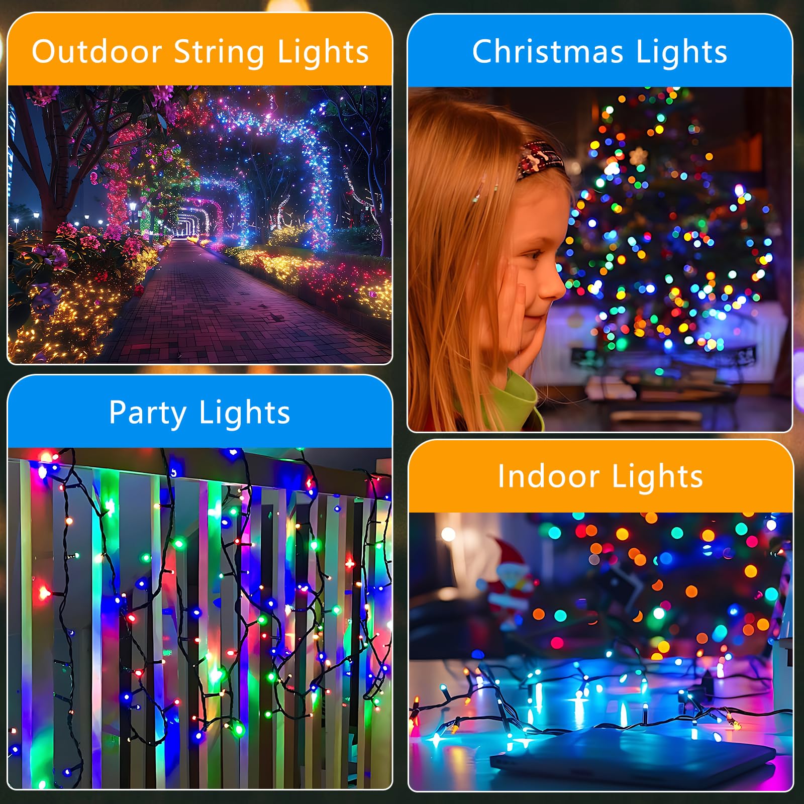 Plunack 330ft, 1000 LED String Lights, Warm White & Multicolor Christmas Lights Outdoor Indoor 8 Modes Waterproof Christmas Tree Lights, for Yard Room Xmas Party Decorations