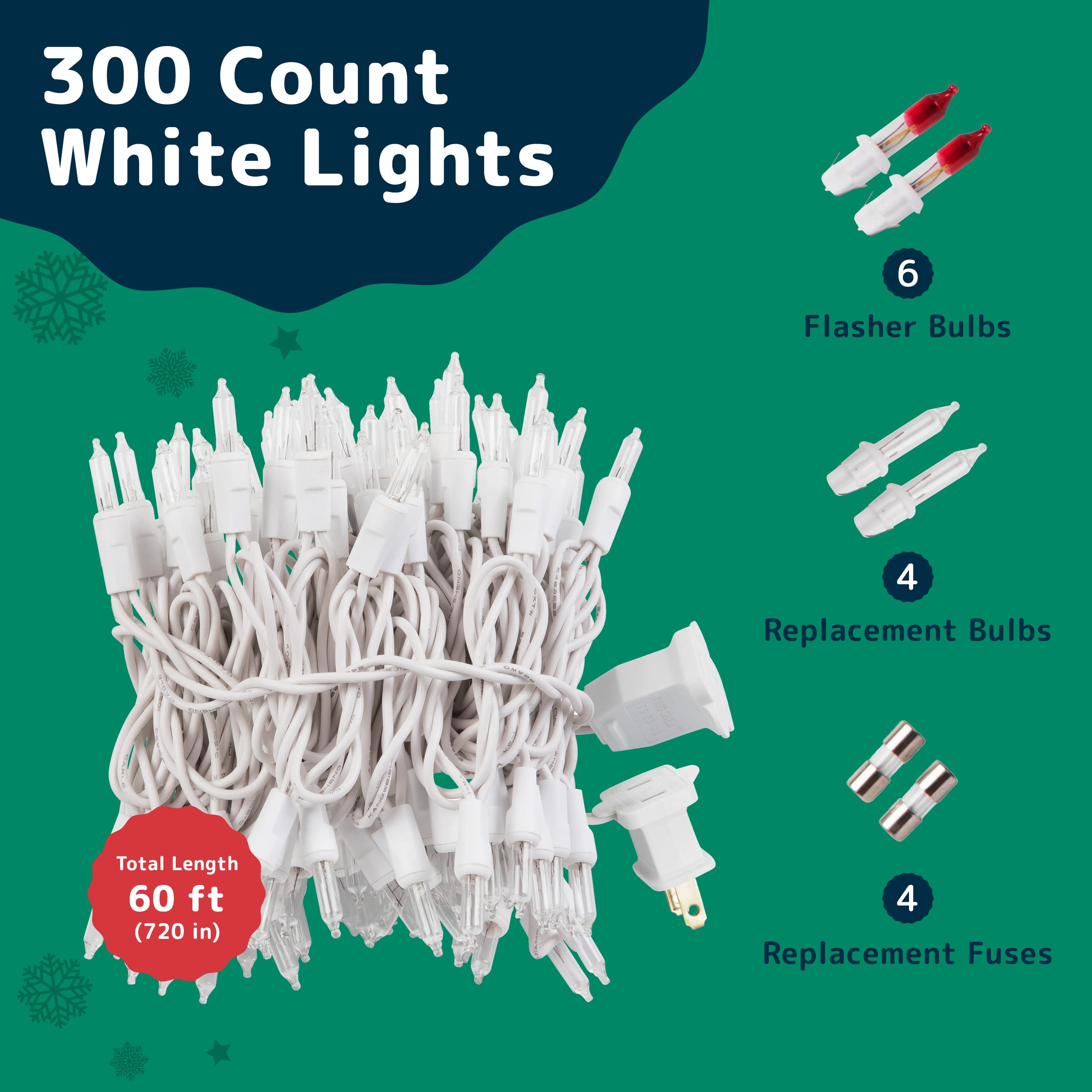 PREXTEX 300 Count Clear Christmas Tree Lights with White Wire - 60 ft Warm White Twinkle Lights for Indoor or Outdoor Use - Holiday Fairy String Lights for Christmas Trees, Patios, and More