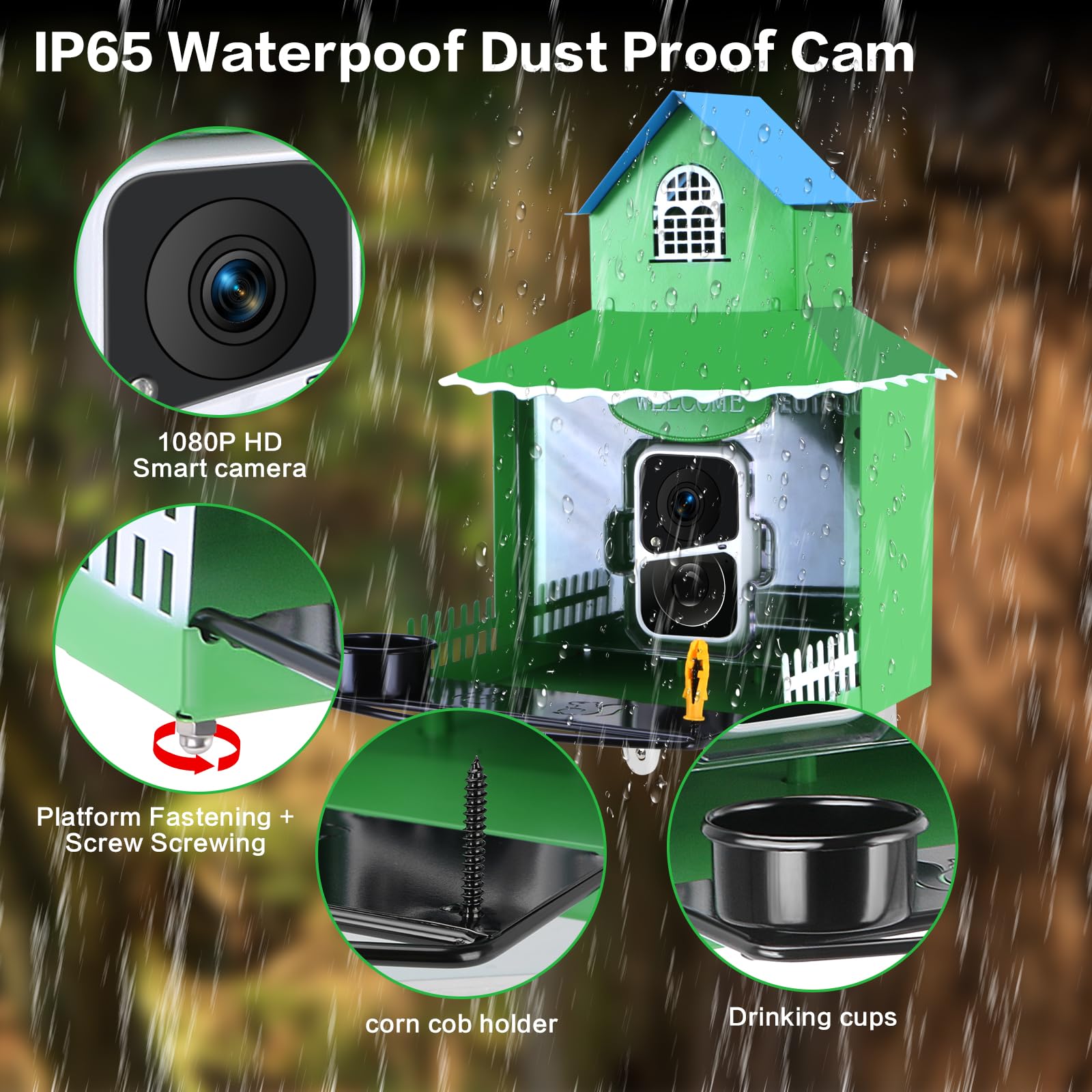 Squirrel Feeder with Camera Solar Powered,Metal Smart Squirrel Feeder Camera with Corn Cob Holder,Squirrel Houses for Outside,2K HD Live View,Ideal for Squirrel Lover