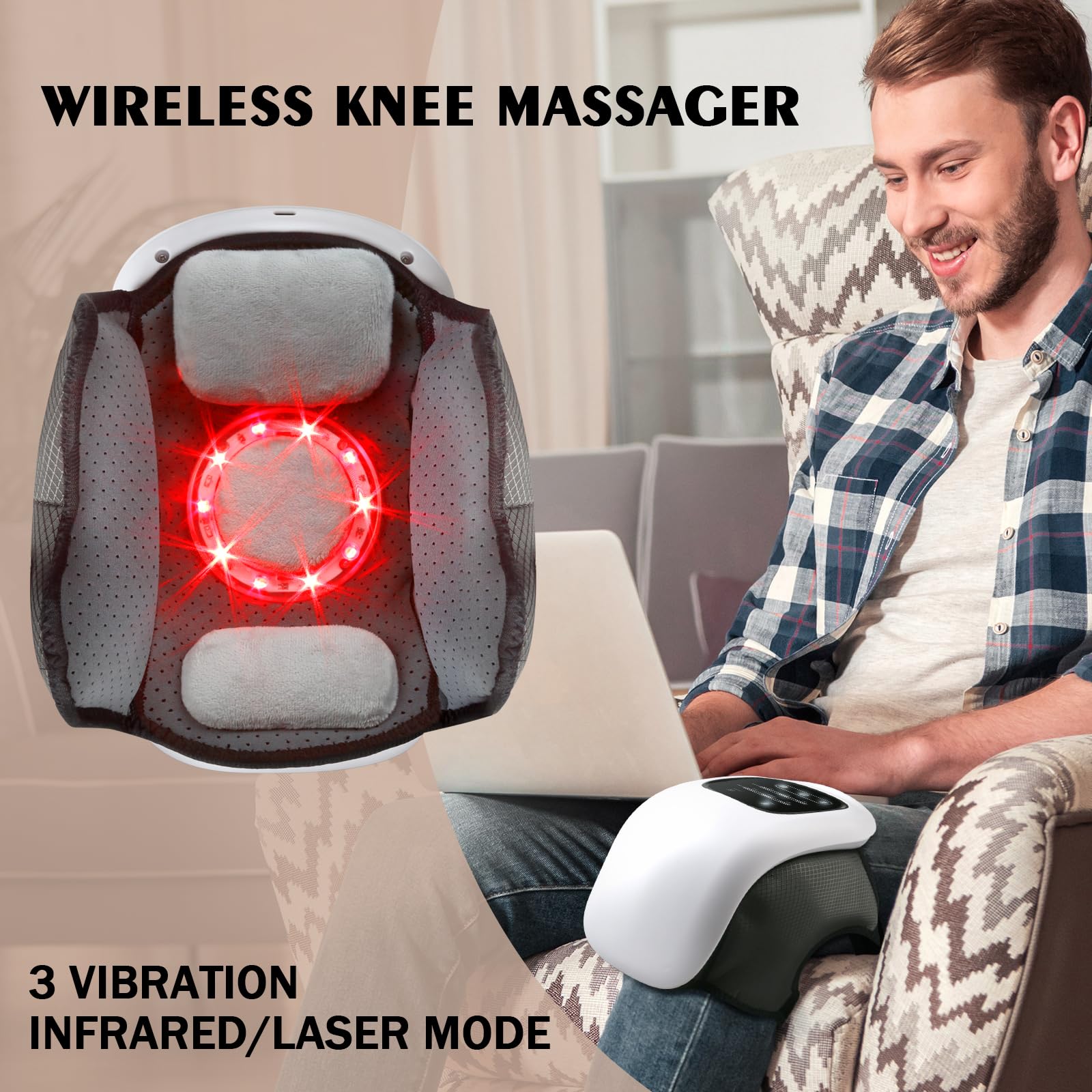 FSA Knee Massager for Pain Relief, Cordless Knee Massager with Heat and Vibration, 3 in 1 knee massager for Swelling, Stiff Joints, Stretched Ligaments and Muscle Injuries, FSA HSA Store Eligible Item