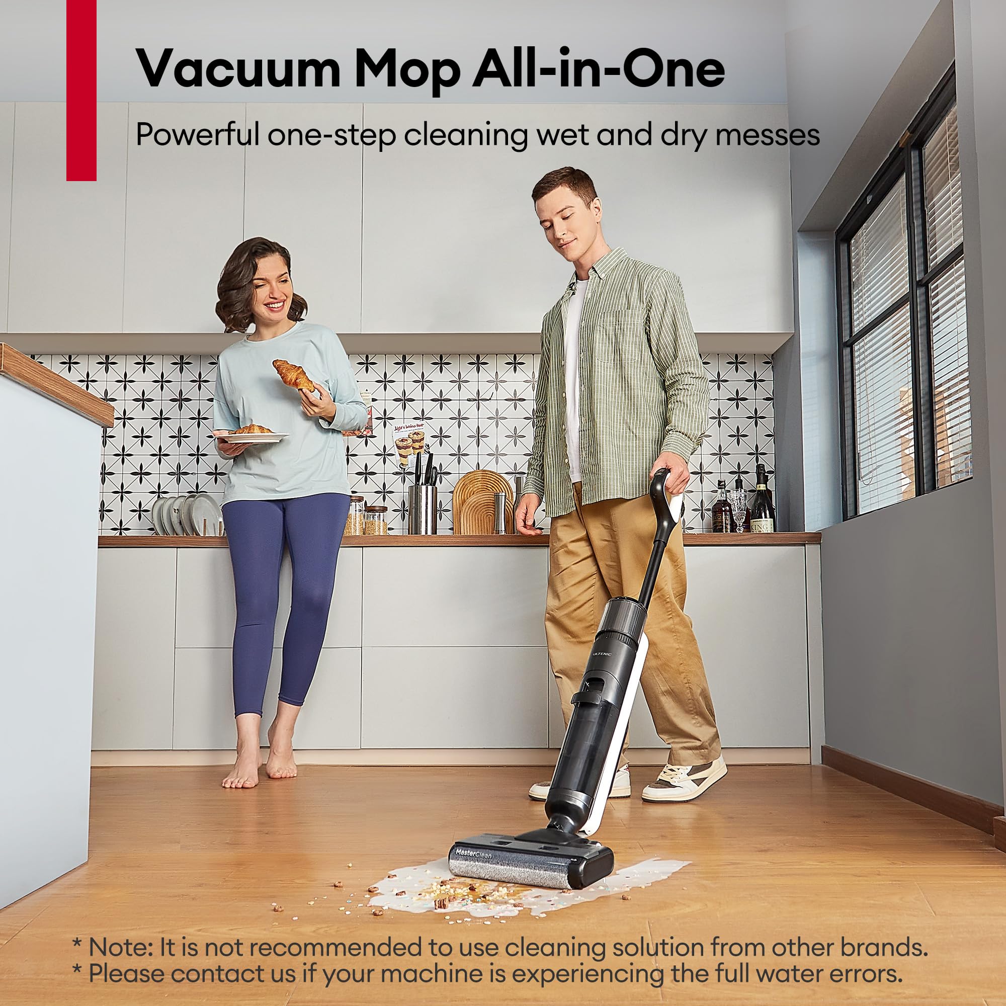 Ultenic Cordless Vacuum Mop All in One Combo, Wet Dry Vacuum Cleaner with Self-Cleaning, Long Runtime, Smart Mess Detection, LCD Display, Great for Hard Floors and Sticky Messes, AC1 Elite