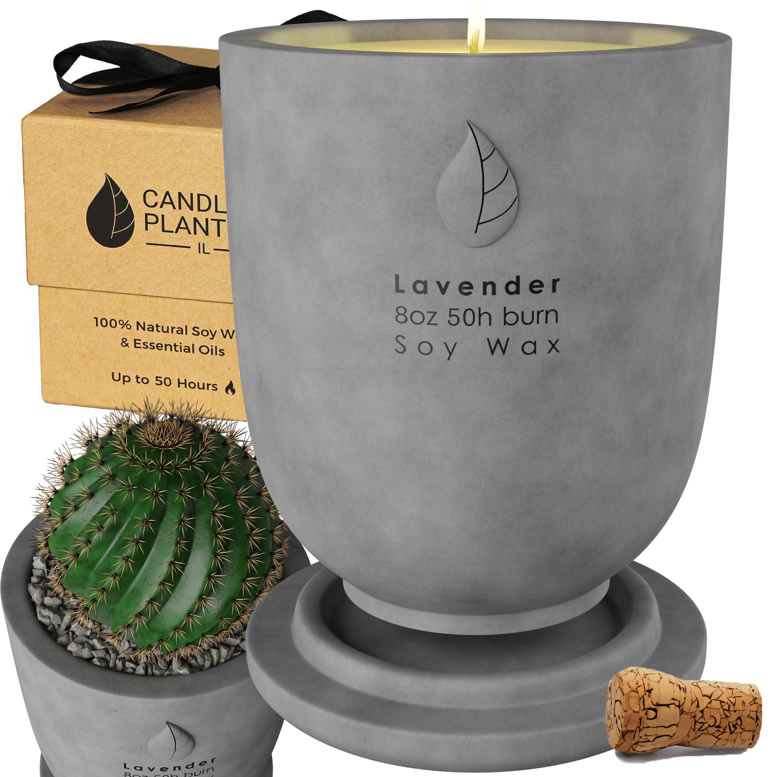 Matani Concrete Cement Candle Planter - Aromatherapy Candles for Home Scented, Soy Candles - Scented Candle & Dual Purpose Jar Candles, Strong Scented Candles Gift - Grey Lavender