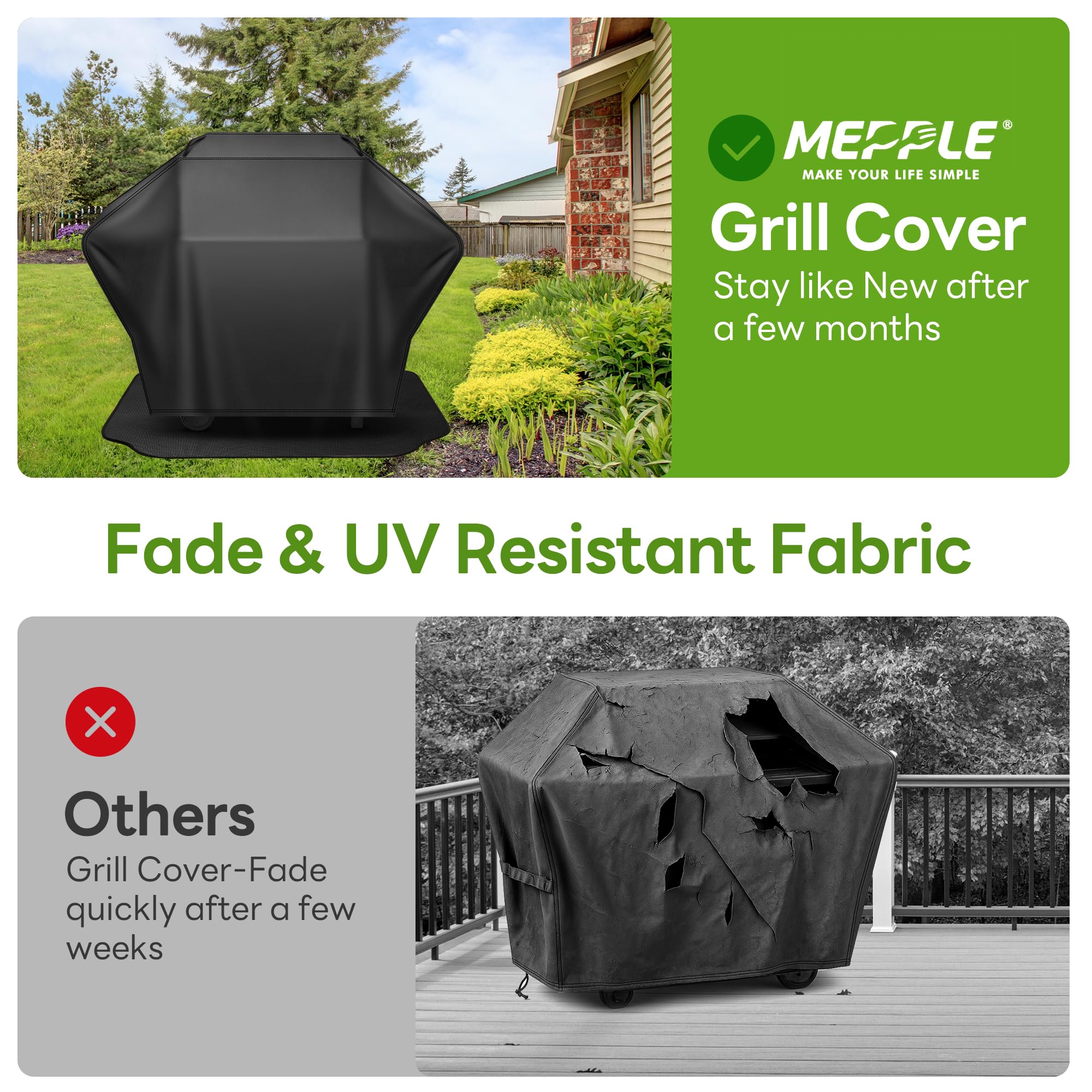 Mepple Grill Cover 60 Inch & Under Grill Mat,Waterproof Fade Resistant Anti-UV Barbecue Grill Cover & Weather Protection BBQ Cover for Griddle Outdoor,Compatible with Weber Nexgrill Charbroil Grill
