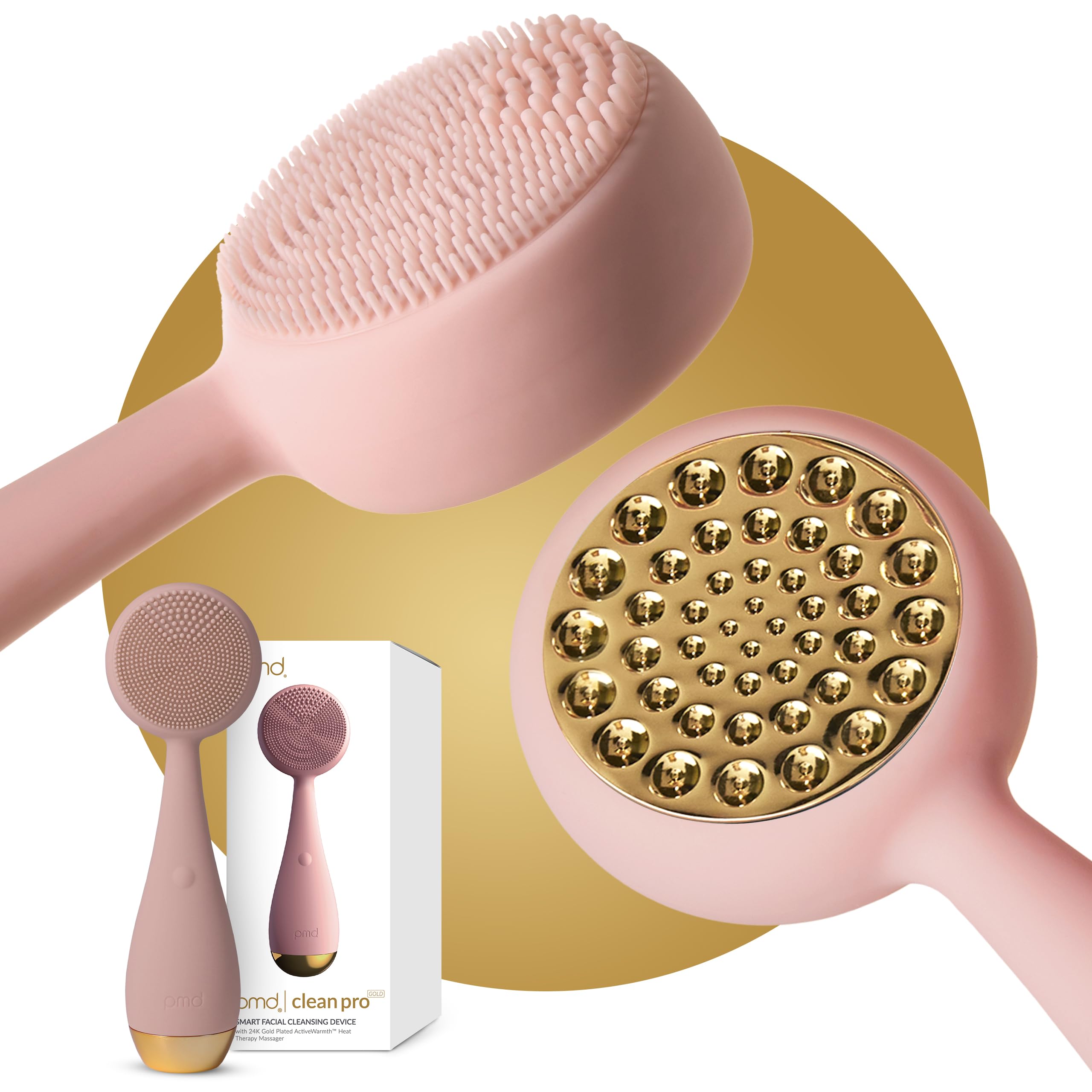 PMD Beauty Clean Pro - Electric Facial Cleansing Brush, Smart Facial Device with Silicone Brush & Heated Anti-Aging Aluminum, Gemstone, Precious Metal Massager