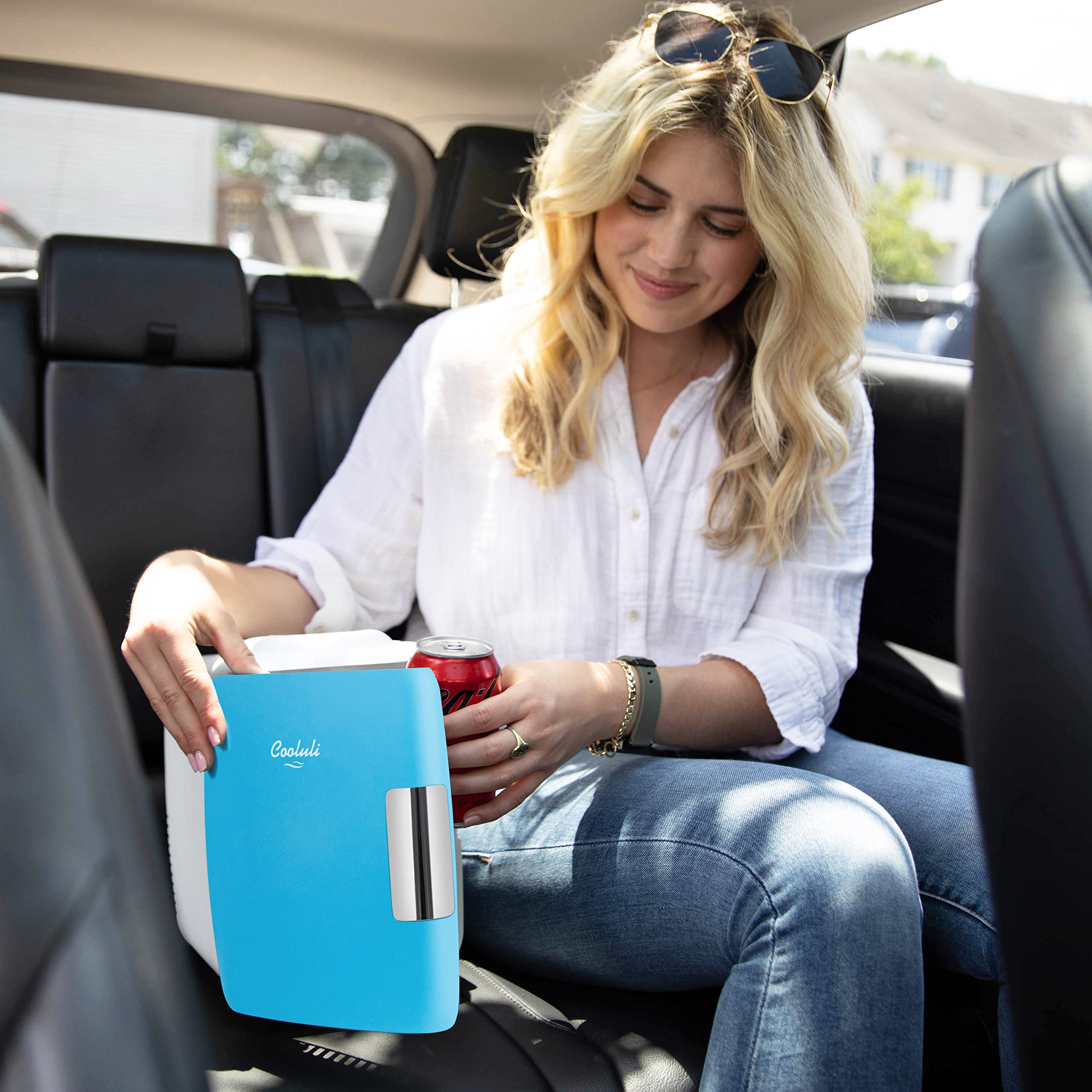 Cooluli Mini Fridge for Bedroom - Car, Office Desk & Dorm Room - Portable 4L/6 Can Electric Plug In Cooler & Warmer for Food, Drinks, Skincare Beauty & Makeup - 12v AC/DC & Exclusive USB Option, Blue