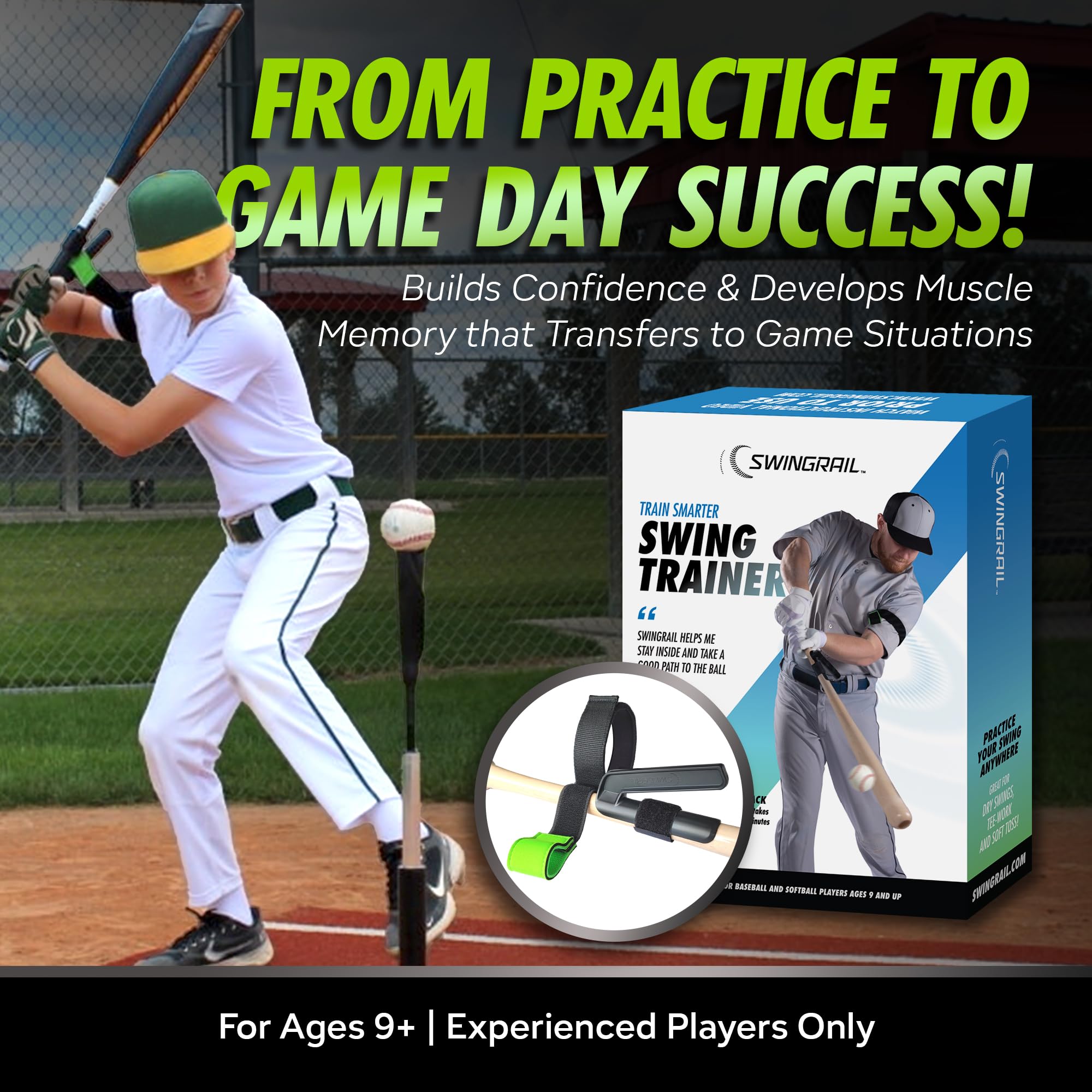 SWINGRAIL Baseball/Softball Swing Trainer Aid - Equipment for Batting and Hitting