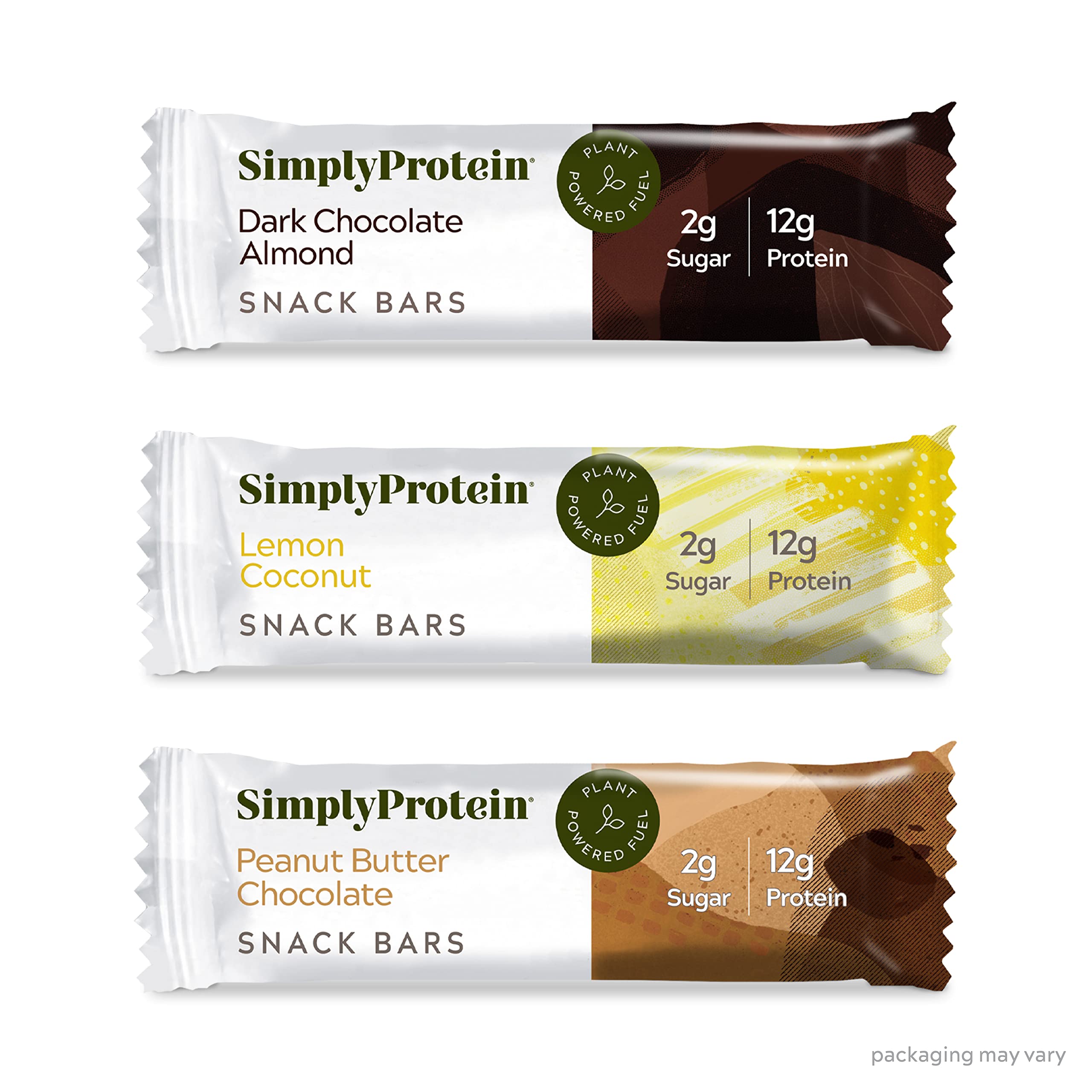 Simply Protein - Crispy Vegan Protein Bars Variety Pack, 3 Flavors - Plant Based, Protein Snacks - 13g Protein, 2g Sugar, 7g Fiber - Gluten Free, Non GMO, Kosher - 12 Bars, 3 Boxes