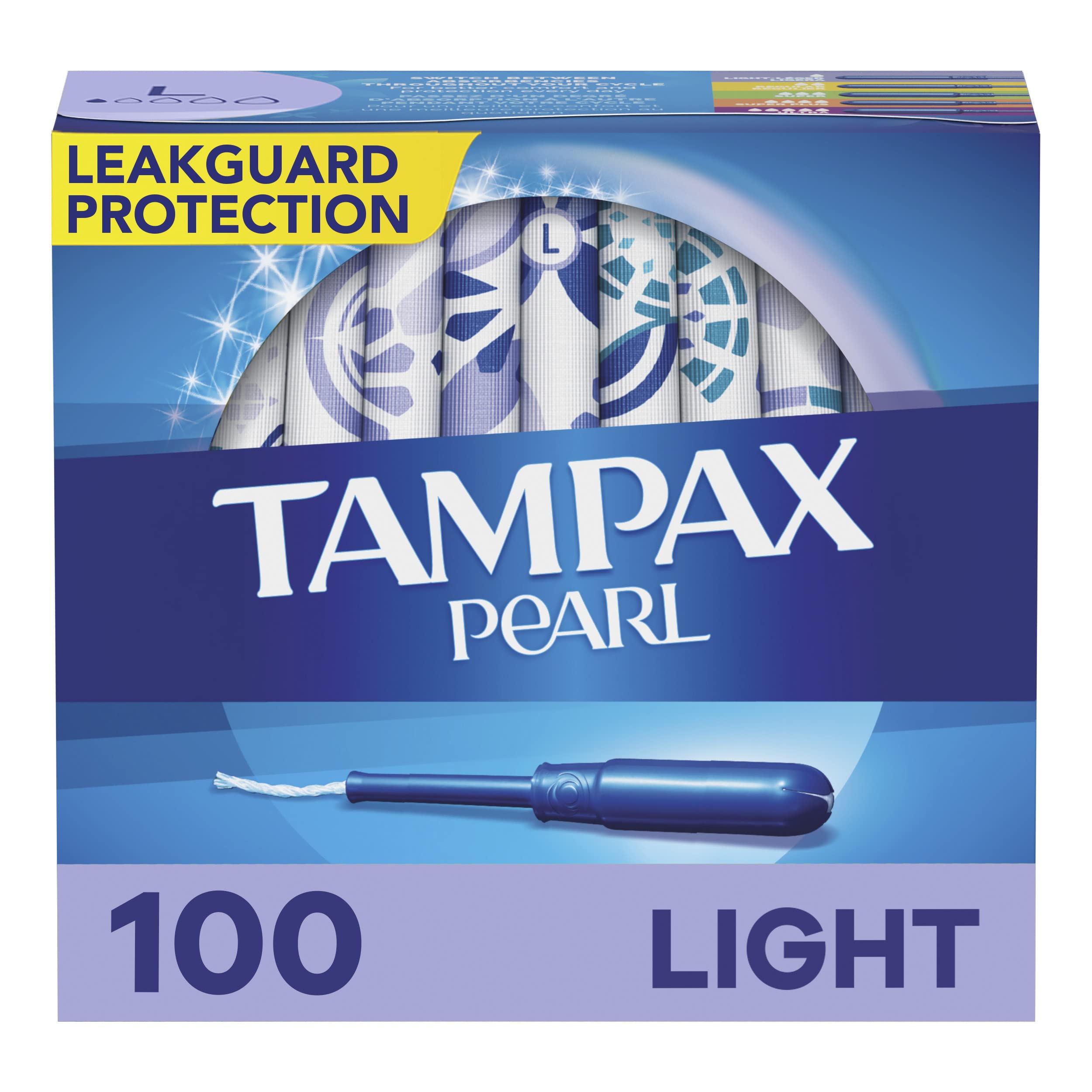 Tampax Pearl Tampons Light Absorbency, With Leakguard Braid, Unscented, 50 Count X 2 Packs (100 Count Total)