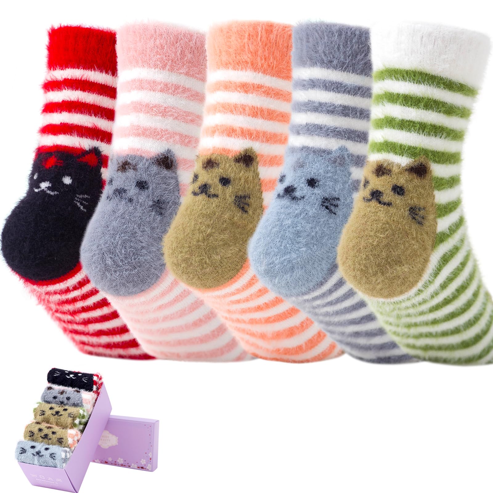 SISOSOCK Women Fuzzy Socks Cozy Warm Comfy Casual Fluffy Socks for Women Funny Cat Socks Gifts for Women or Girls