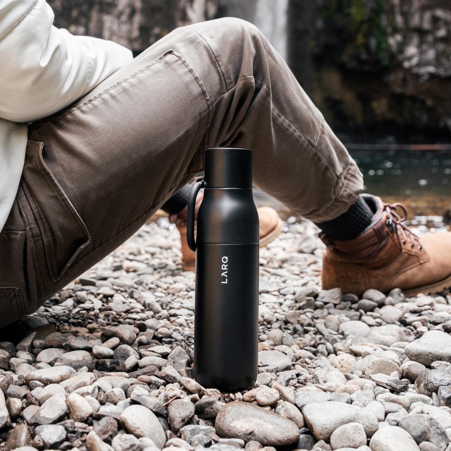 LARQ Bottle Flip Top 25 oz - Insulated Stainless Steel Water Bottle With Straw | Thermos, BPA Free | Reusable Water Bottle for Sports, Gym, and Travel | Keep Drinks Cold for 24 Hours, Obsidian Black