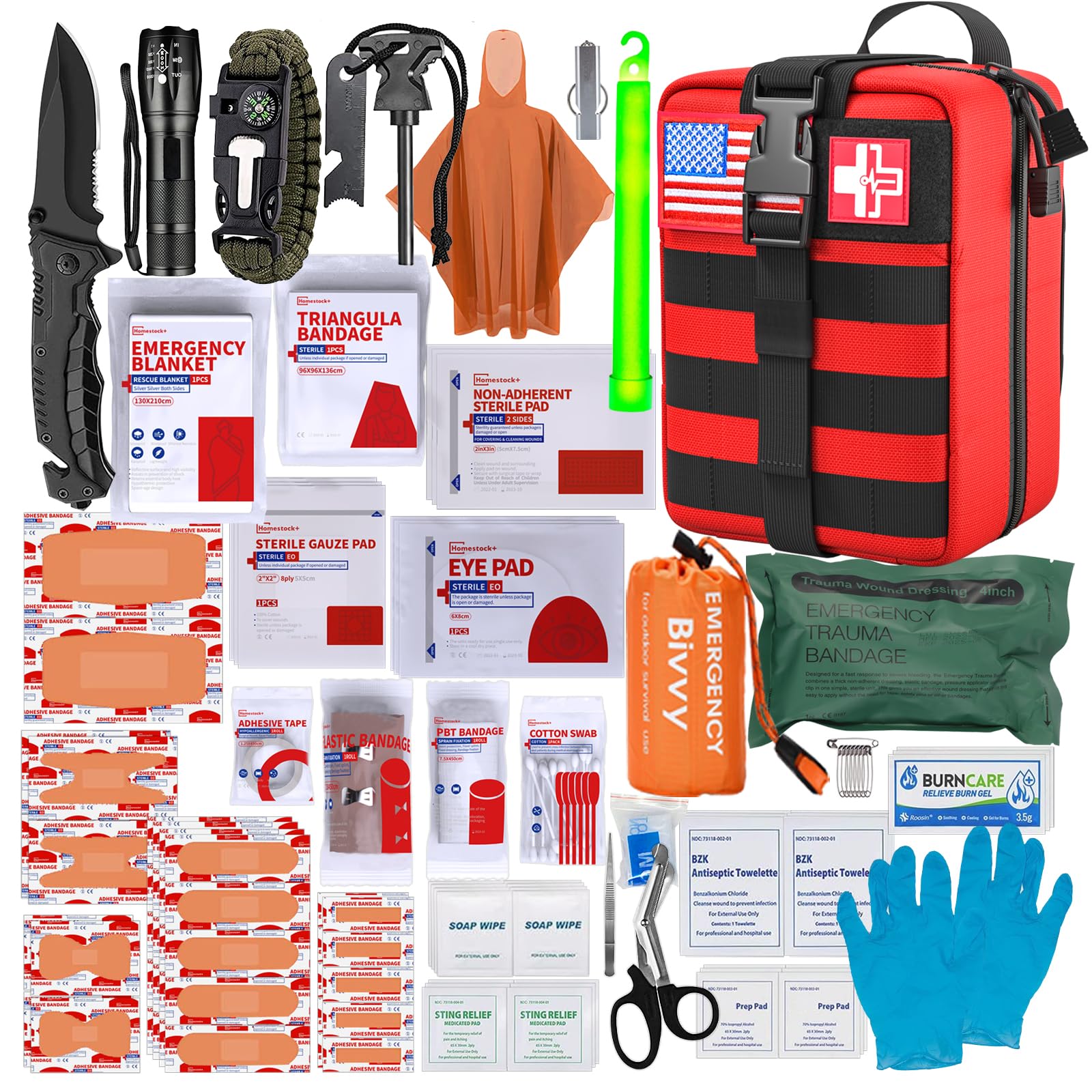 First Aid Kit,Survival Gear Outdoor Tactical Gear Set Military Grade Molle System for Camper Travel Hunting Hiking and Adventures（RED）