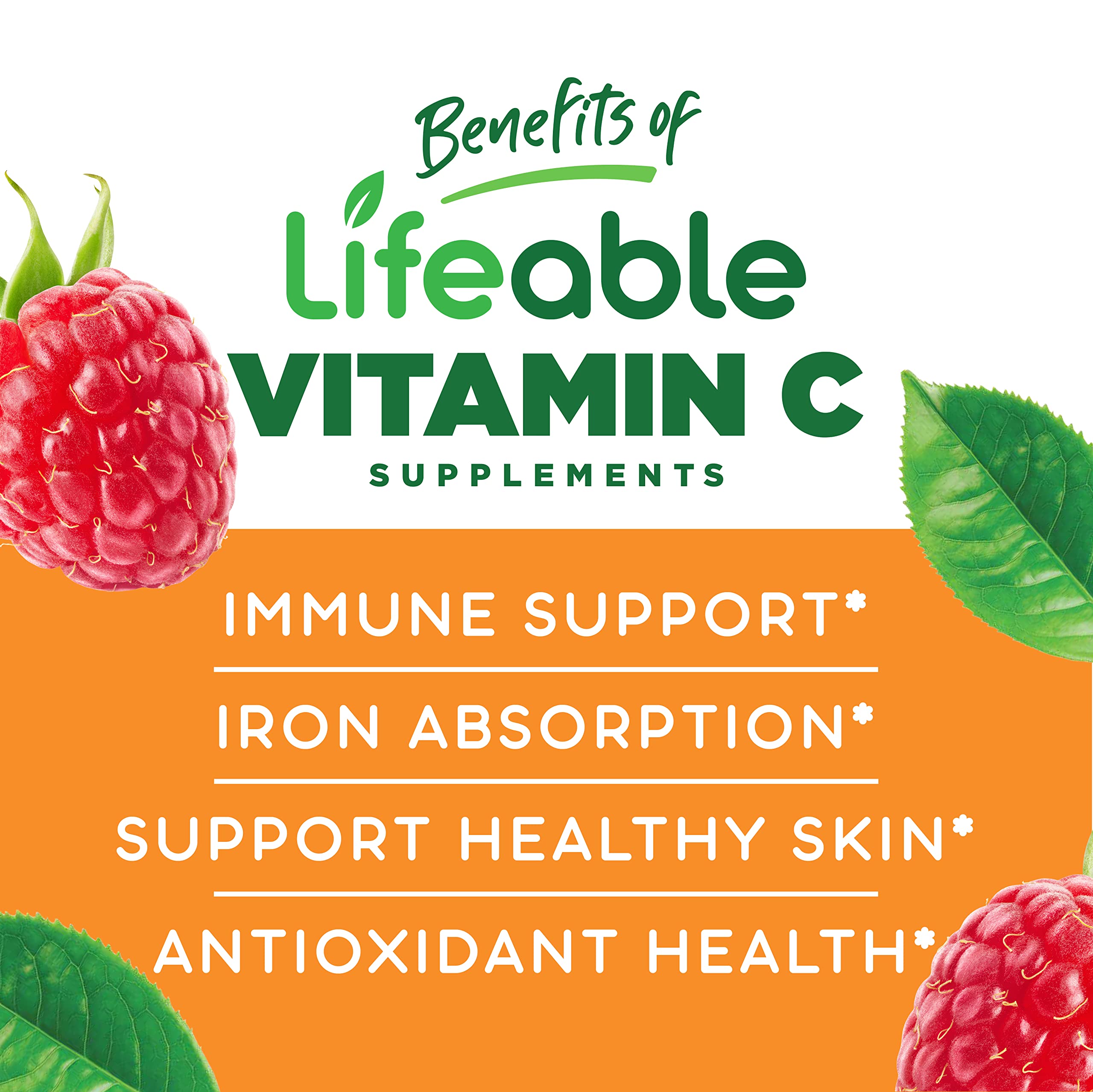 Lifeable Vitamin C - Great Tasting Natural Flavor Gummy Supplement - Vegetarian GMO-Free Chewable Vitamins - for Immune Support - 90 Gummies (750 mg)