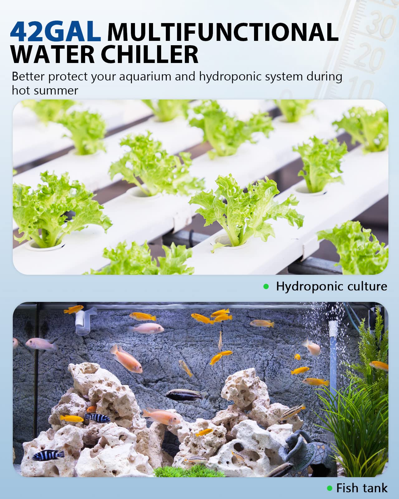 BAOSHISHAN Aquarium Chiller 42gal 1/10 HP Water Cooler Fish Tank Chiller Special Quiet Design Refrigeration Compressor for hydroponics Water weeds Jellyfish Coral Crystal Shrimp (42gal/160L)