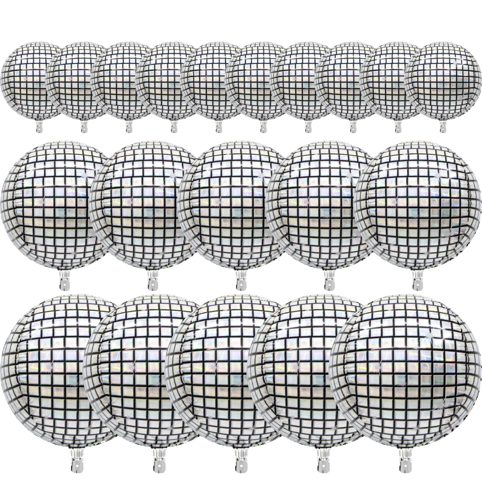 PartyWoo Silver Disco Ball Foil Balloons 20pcs Different Sizes Pack of 22 15 10 Inch Large Round Foil Orbz 4D Inflatable Mirror Ball Mylar Balloons for Graduation Men Birthday Space Party Decorations
