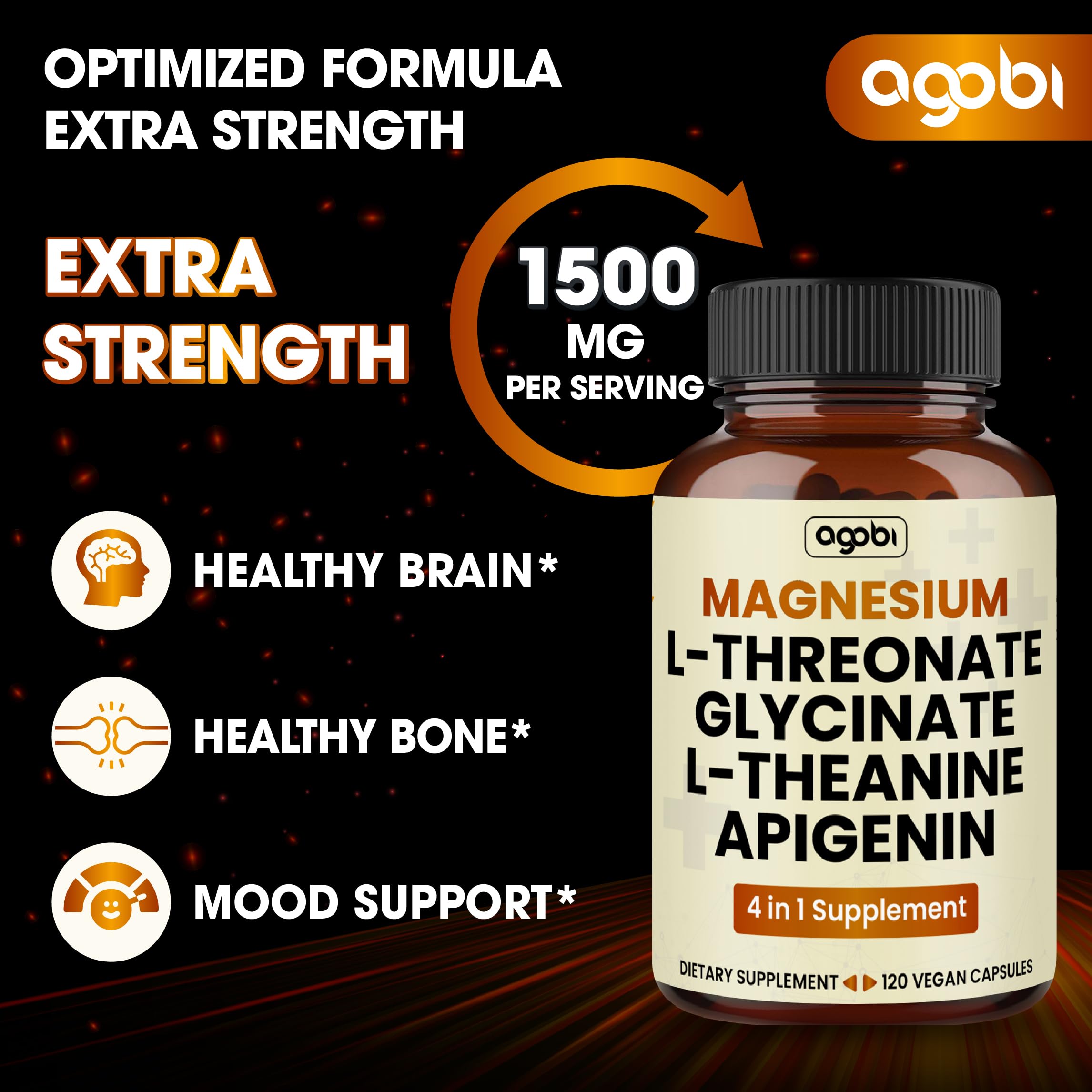 1500mg Magnesium L-Threonate Capsules - Extra Concentrated Formula Support - 120 Pills - Gluten-Free, Non-GMO