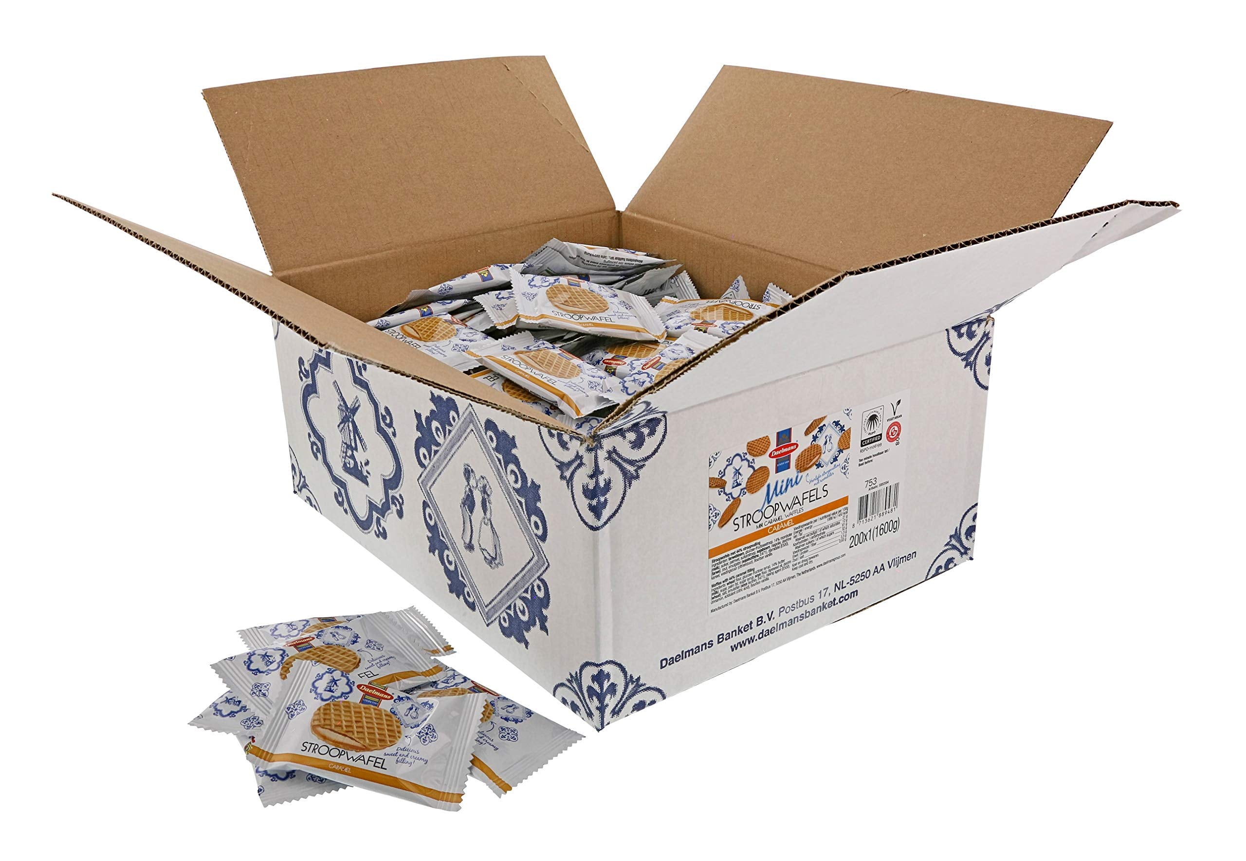 Daelmans Mini Caramel Stroopwafels - Individually Wrapped Waffle Cookies, Sweet Snack for Coffee & Tea, Authentic Soft Toasted Dutch Waffles, Cinnamon, Vanilla, Certified Kosher Dairy - 200 Count Box