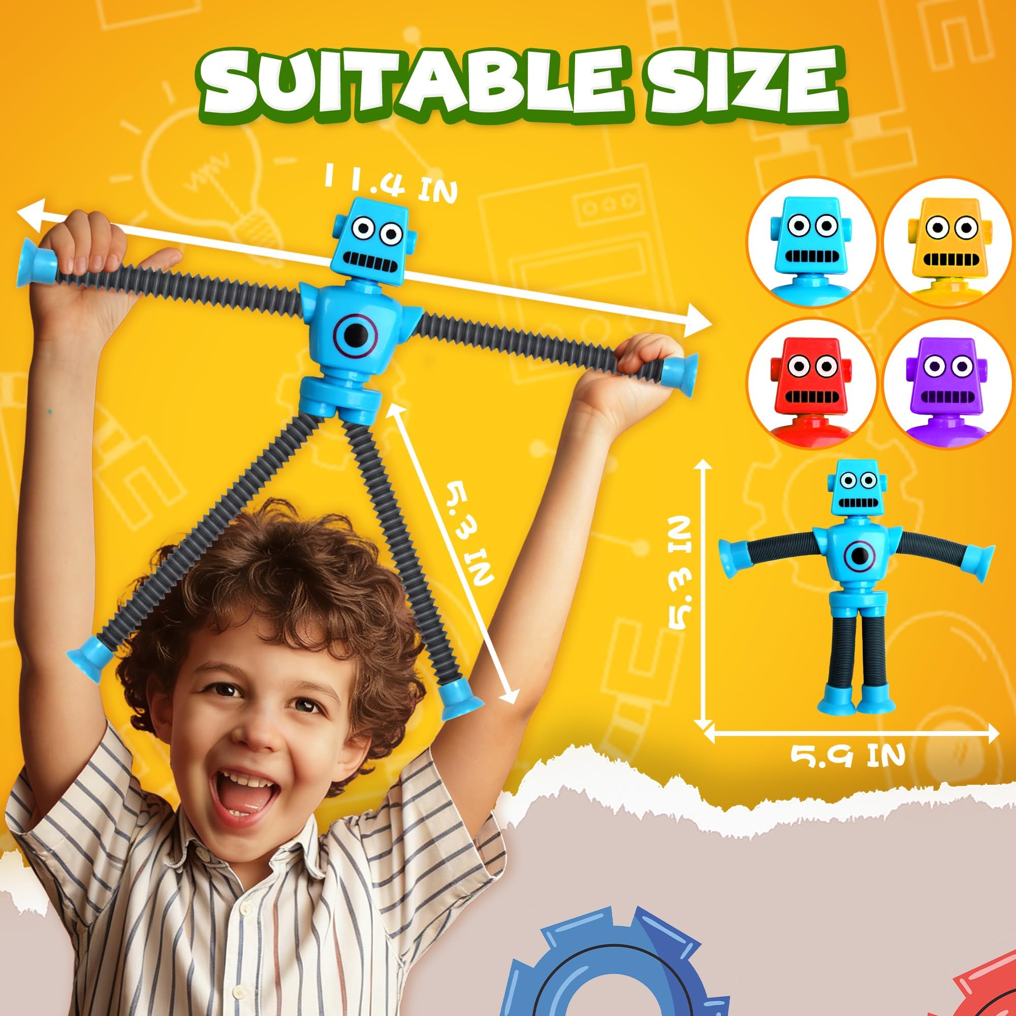 Easter Basket Stuffer Gift for Toddlers Boy Kid Year Old Age 3 4 5 6 7 8, Robot Sensory Travel Toy 4Pcs Airplane Autism Pop Tube Suction Fidget Toy Autistic Christmas Stocking Stuffers Valentines Day
