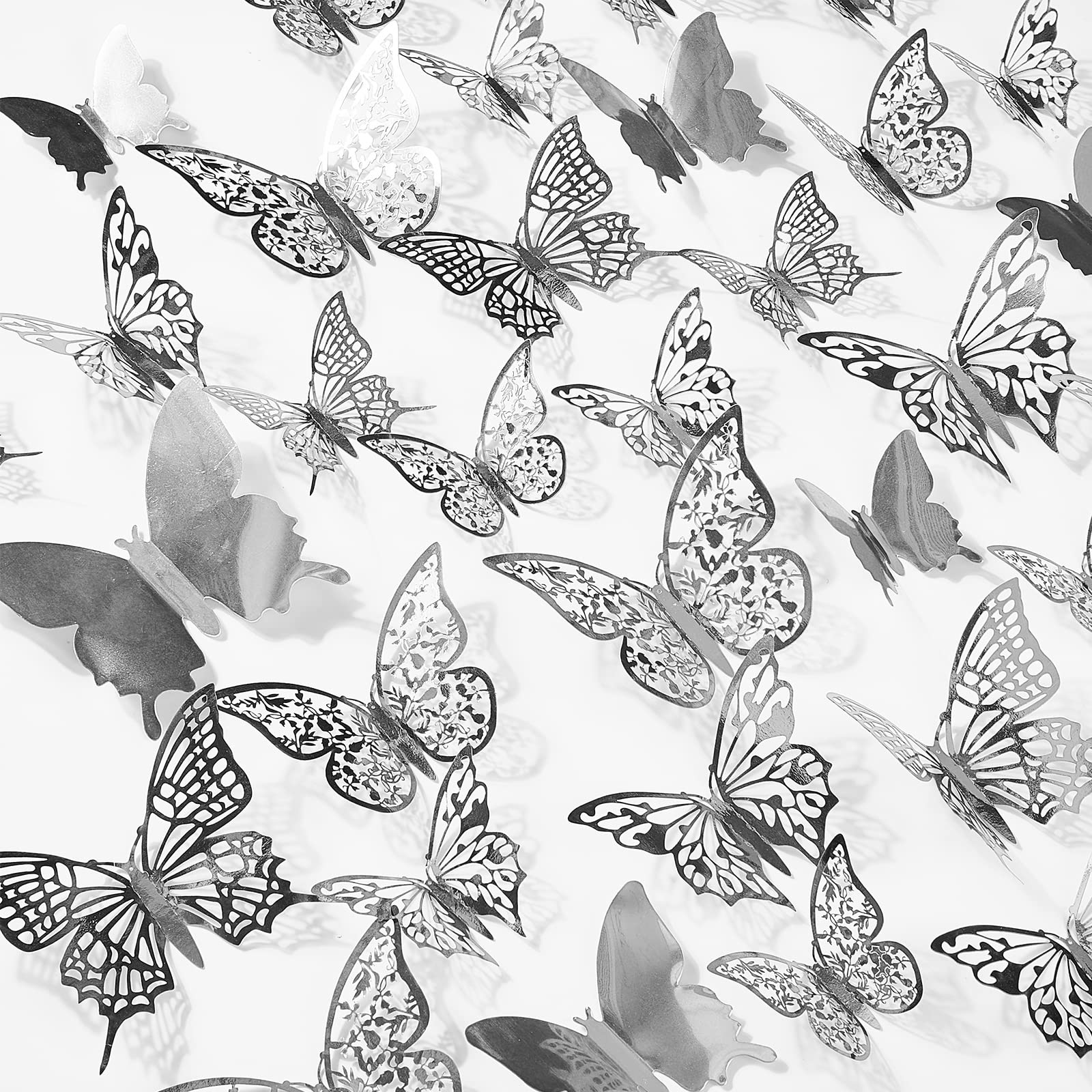 PartyWoo Butterfly Wall Decor, 84 pcs 3D Butterfly Wall Decals, 3 Sizes Removable Room Decor Stickers, Butterflies Decorations Murals for Cake Party Window Crafts