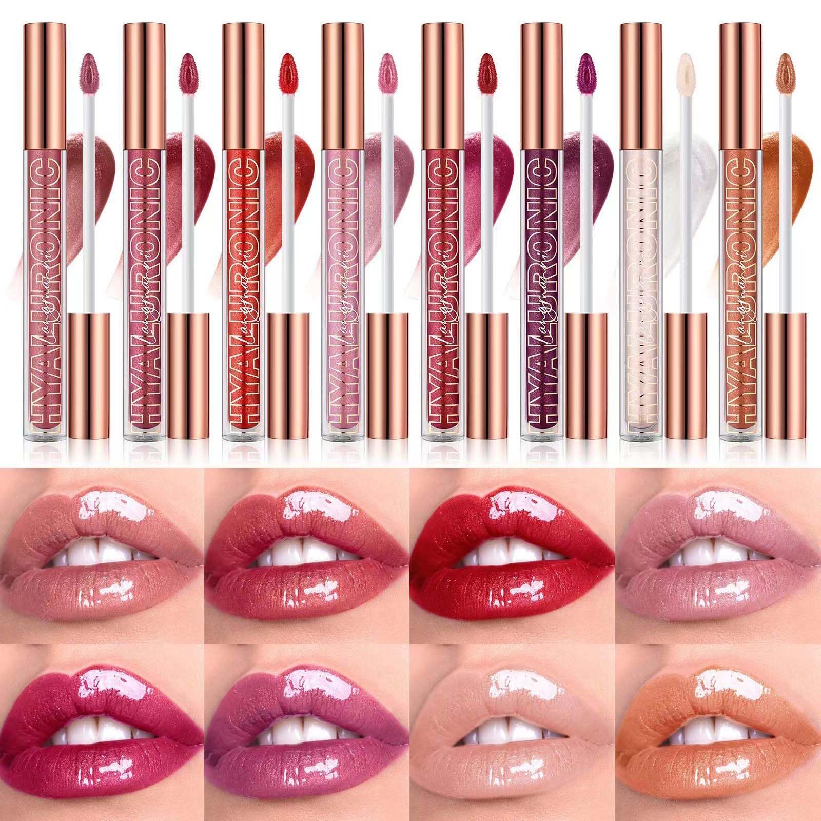 Pink Lip Gloss Makeup Plumping Glitter Lip Gloss for Girls Women Lip Plumping Tinted Lipgloss High Pigment Plumper Long Lasting Moisturizing Lip Gloss Oil Shimmer Sparkly Natural Lipstick(03#)