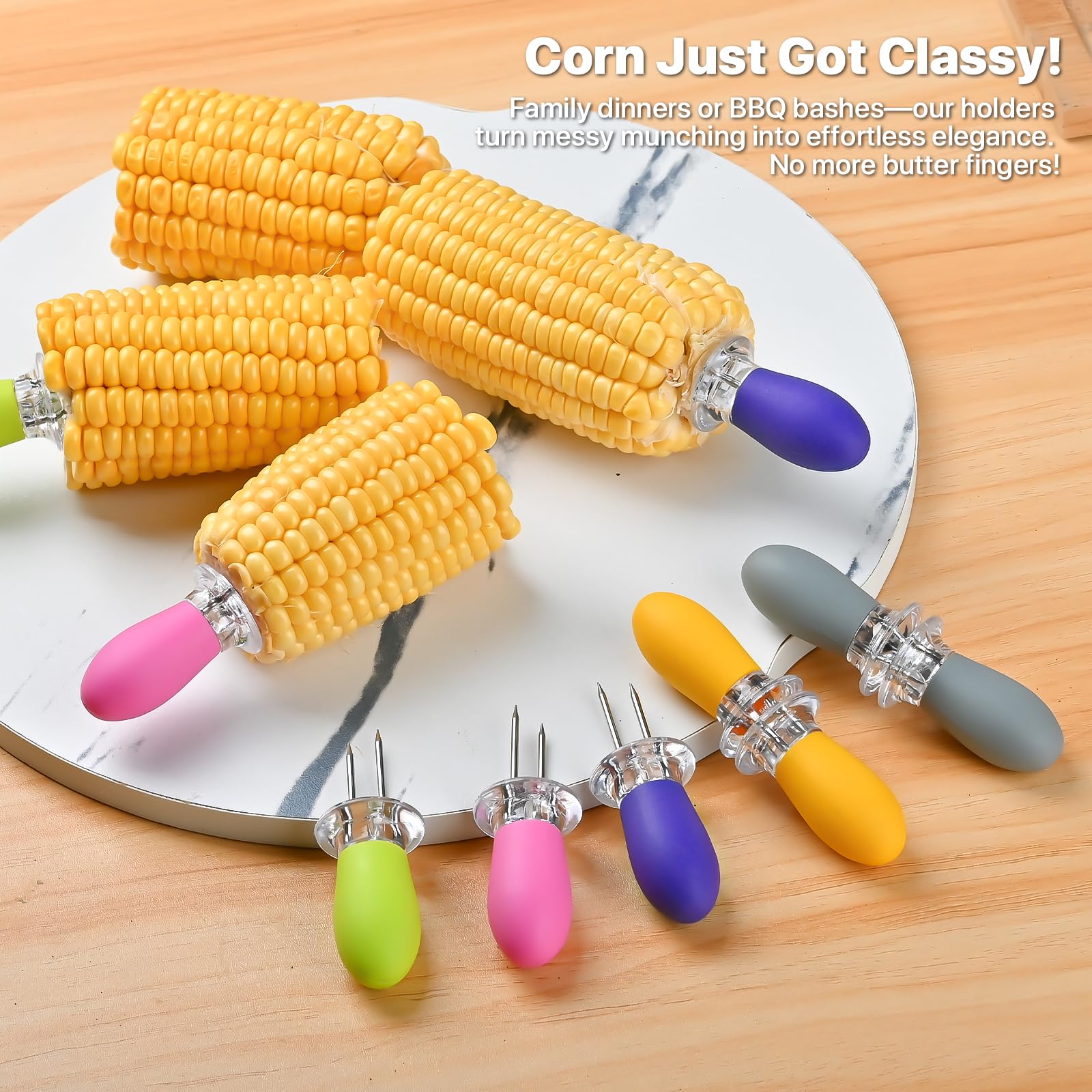 Corn on the Cob Holders Set with Interlocking Design & Storage Case, Silicone Handles + Stainless Steel Pins | Corn Cob Holders for BBQ, Picnics, Dishwasher Safe & Non-Slip Corn Skewers & Sticks.