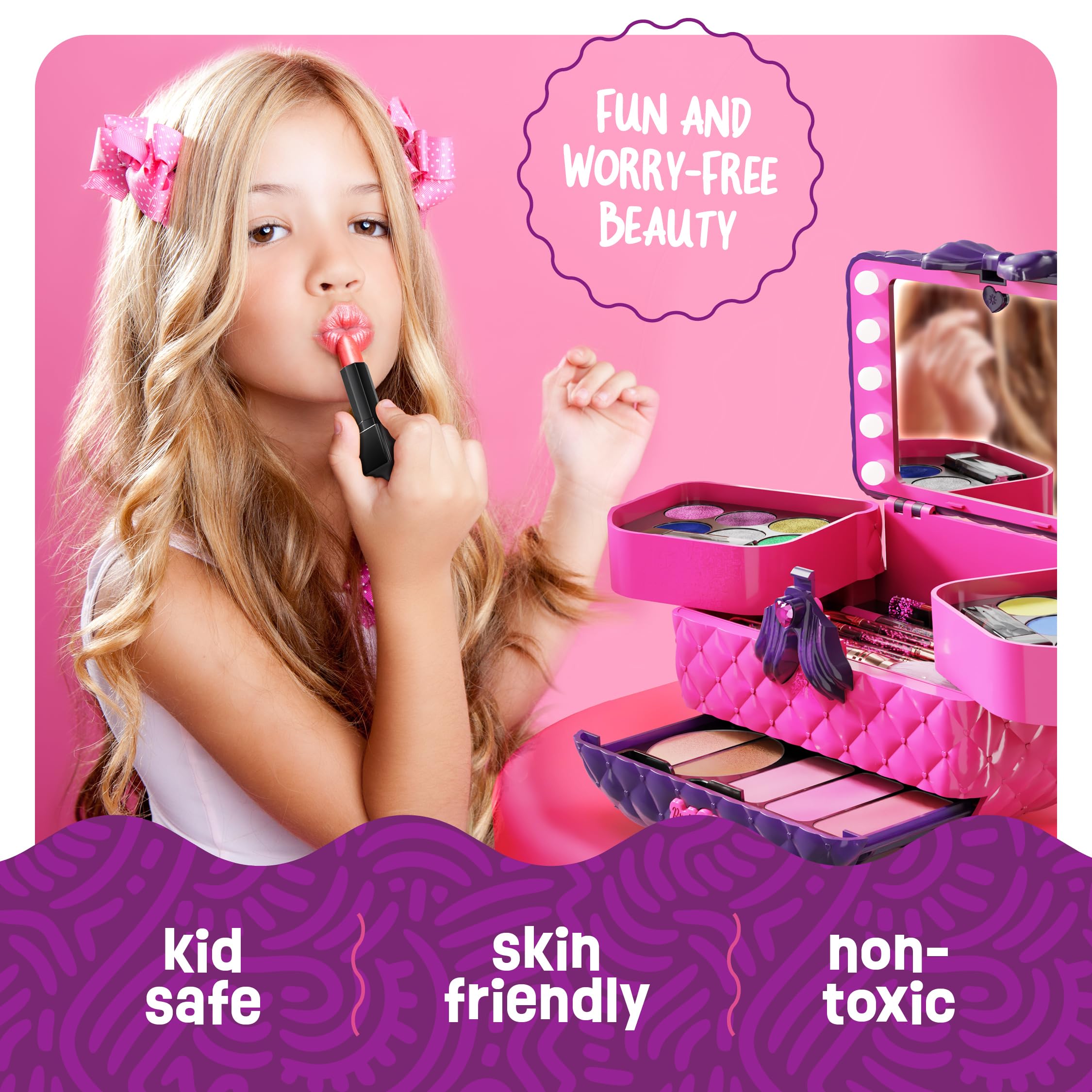 Light Up Makeup Kit for Kids - Real Girls Make Up Sets - Gifts Little Girl 3 4 5 6 7 8 Year Old Ages - Christmas Toys Birthday Gift Ideas Age 3-10 Years - Maquillaje para Niñas - Pretend Play Kits