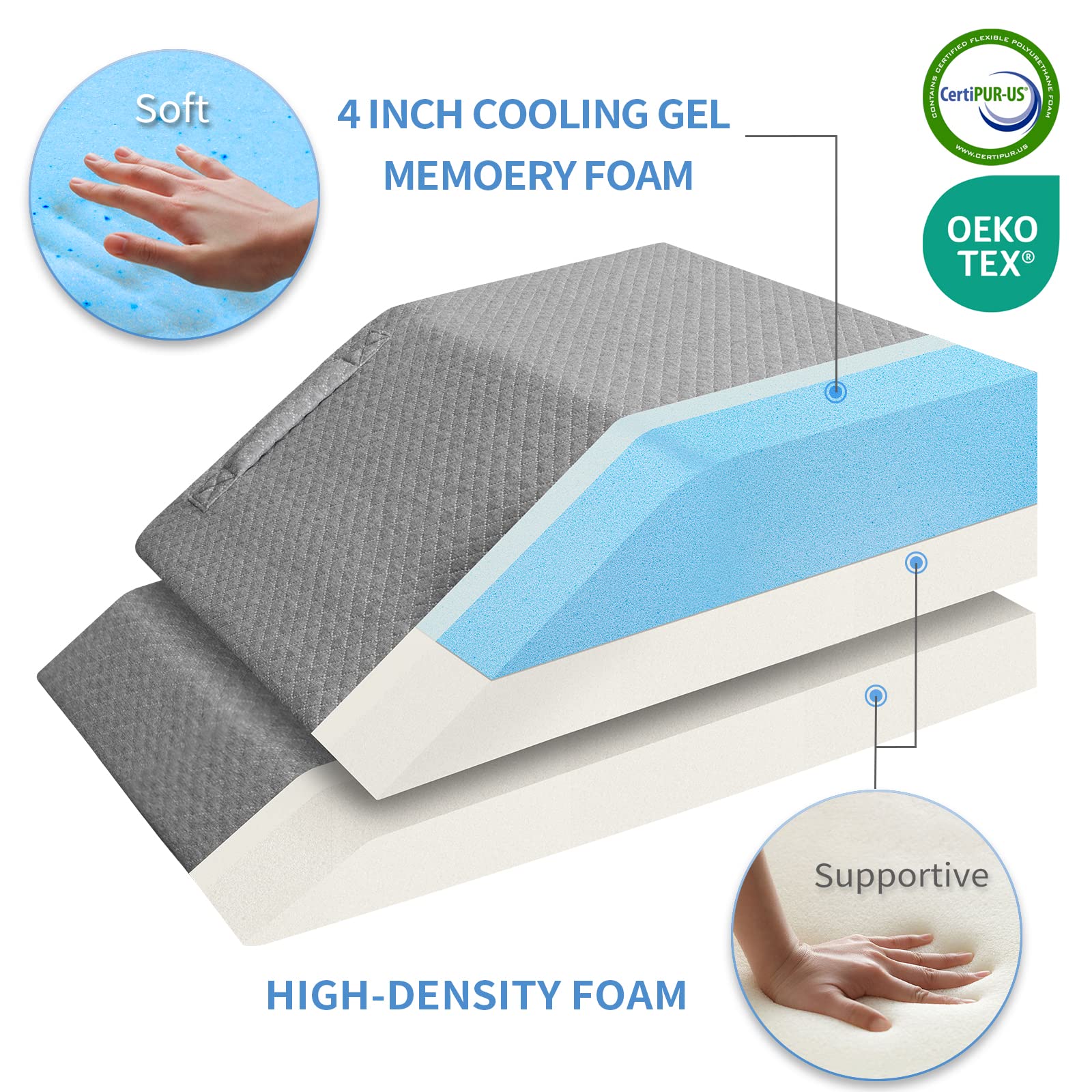 Adjustable Leg Elevation Pillows for Swelling, Cooling Gel Memory Foam Wedge Pillows for After Surgery, Sciatica Back Knee Hip Ankles Pain Relief, Leg Pillows for Sleeping Blood Circulation