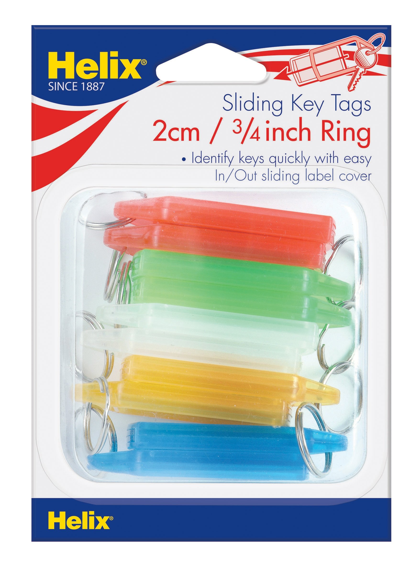 Helix Key Tags, Assorted Colors, Pack of 10 (31315)