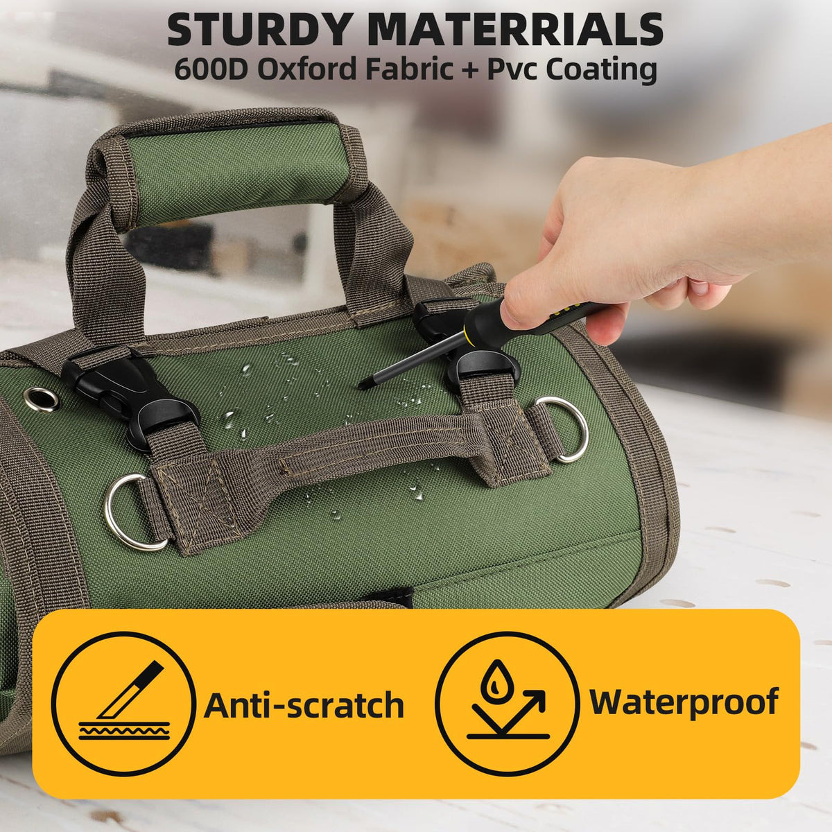 Tool Bag Roll Up, UUP Heavy Duty Tool Organizer for Men Women, Portable Tool Storage with 2 Detachable Zipper Pouch, Compact Small Toolbag for Handyman RV Owners, Father Day Dad Birthday Gifts, Green
