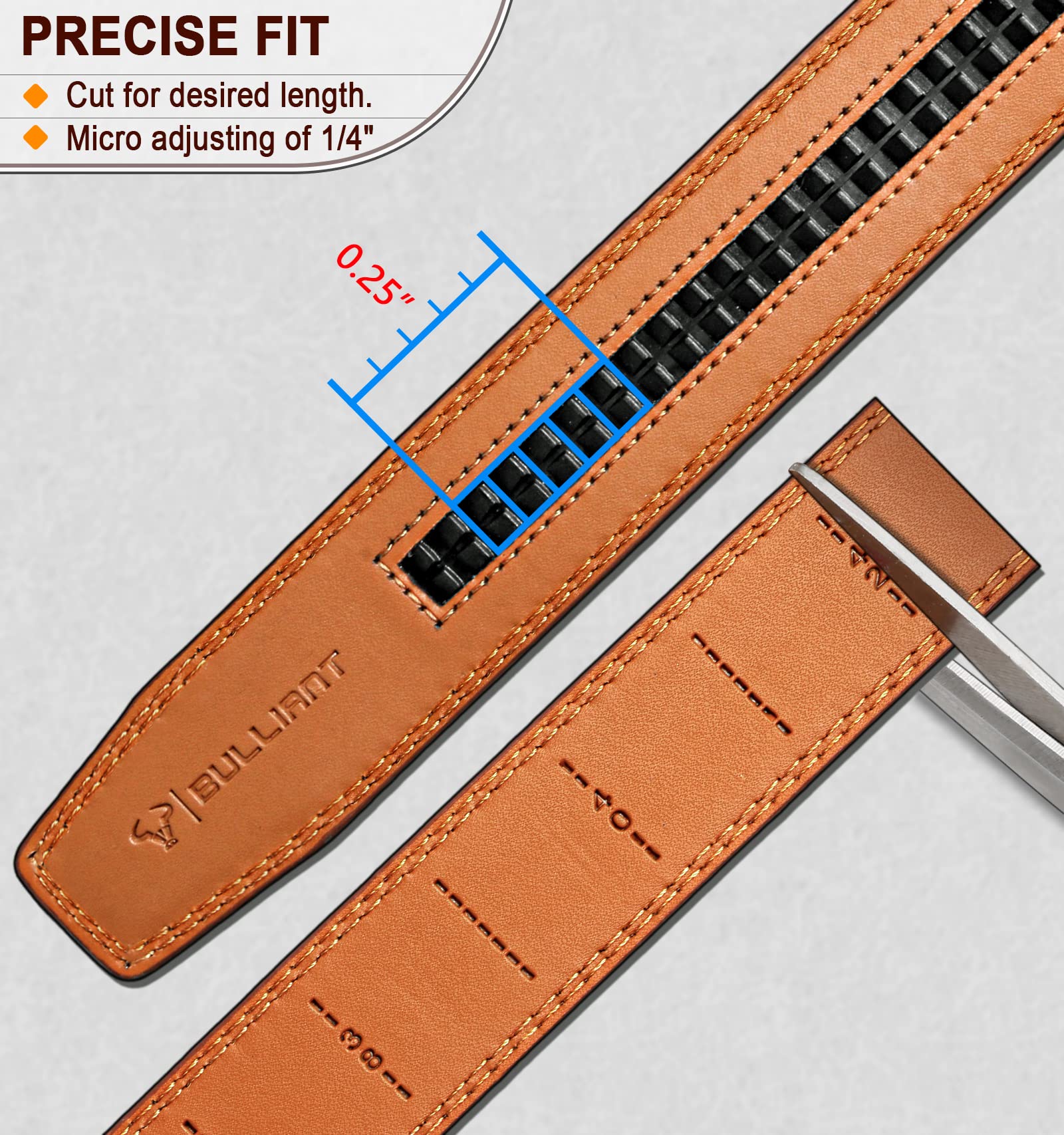 BULLIANT Belt Strap for Men Ratchet Belts Genuine Leather Width 1 3/8",Cut for Fit(Black/Orange Brown,26"-40" Waist Adjustable)