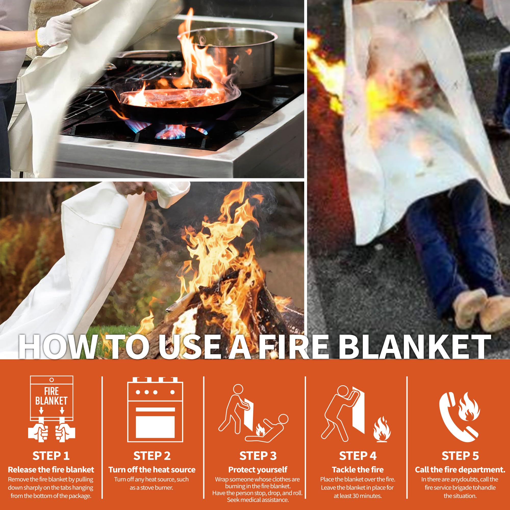 BXHYNOI Fire Blanket,40"x 40",4 Pack Emergency Fire Blanket for Kitchen and Home