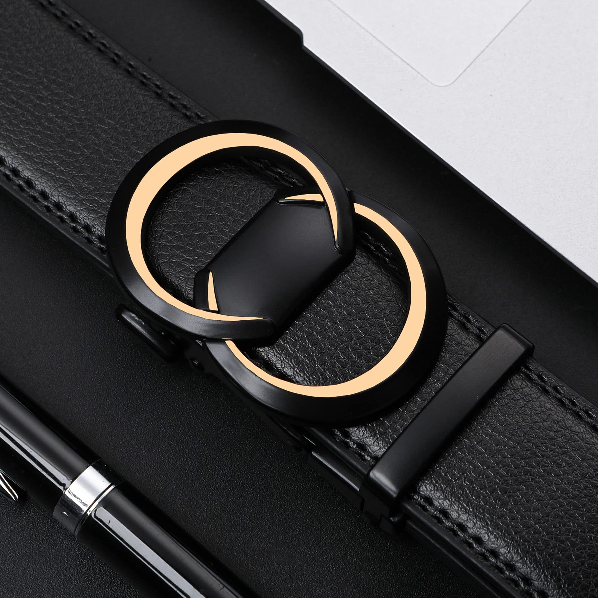 Civantiya Ratchet Belt for Men, Mens Belt Leather Designer 1 3/8" for Casual Jeans, Black Fashion Belts