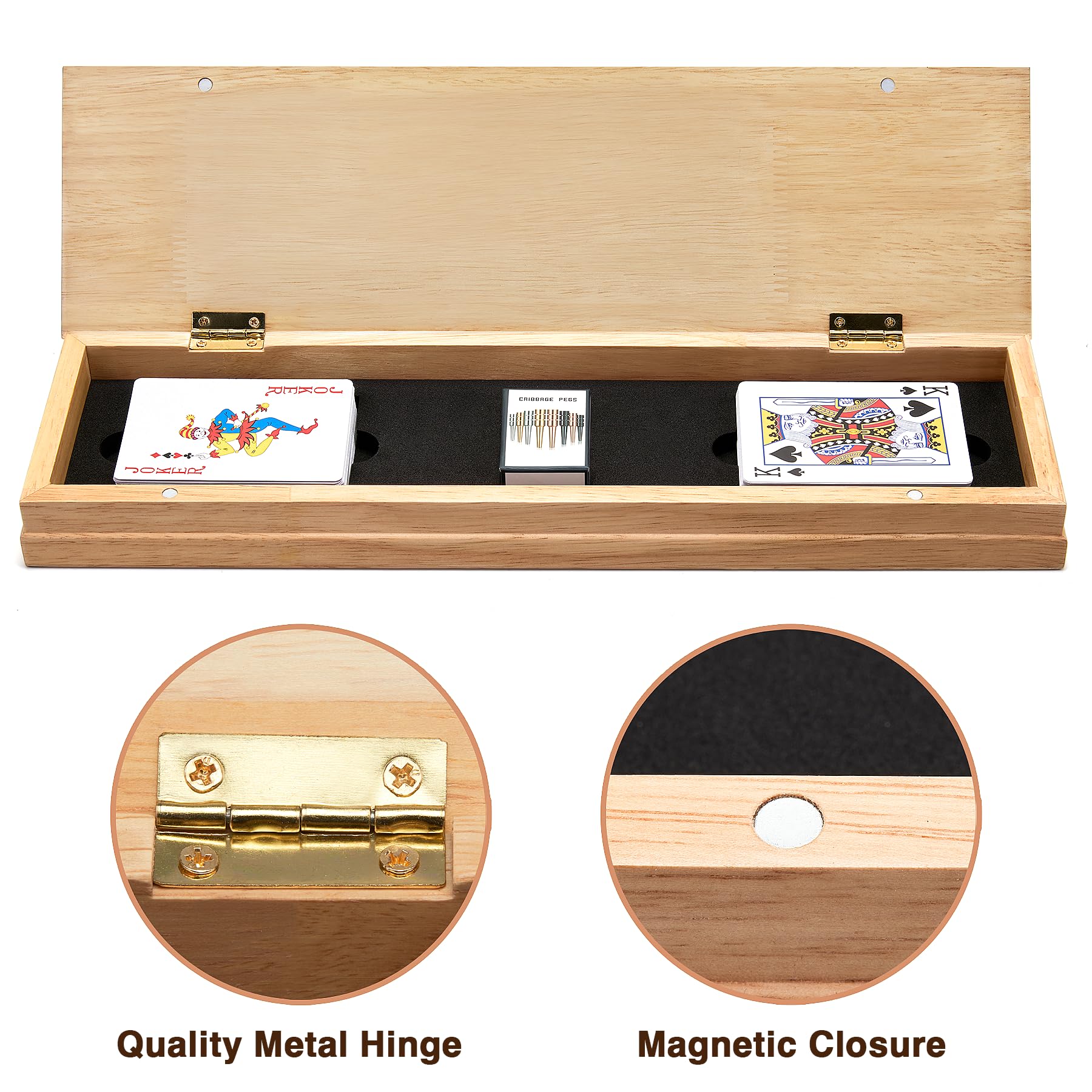 Vamslove Magnetic Cribbage Board 15'' Wooden Folding 3 Track Game Set, w/Instruction, Storage Slots for 2 Playing Cards/Pegs, Card Games for Travel Family Night