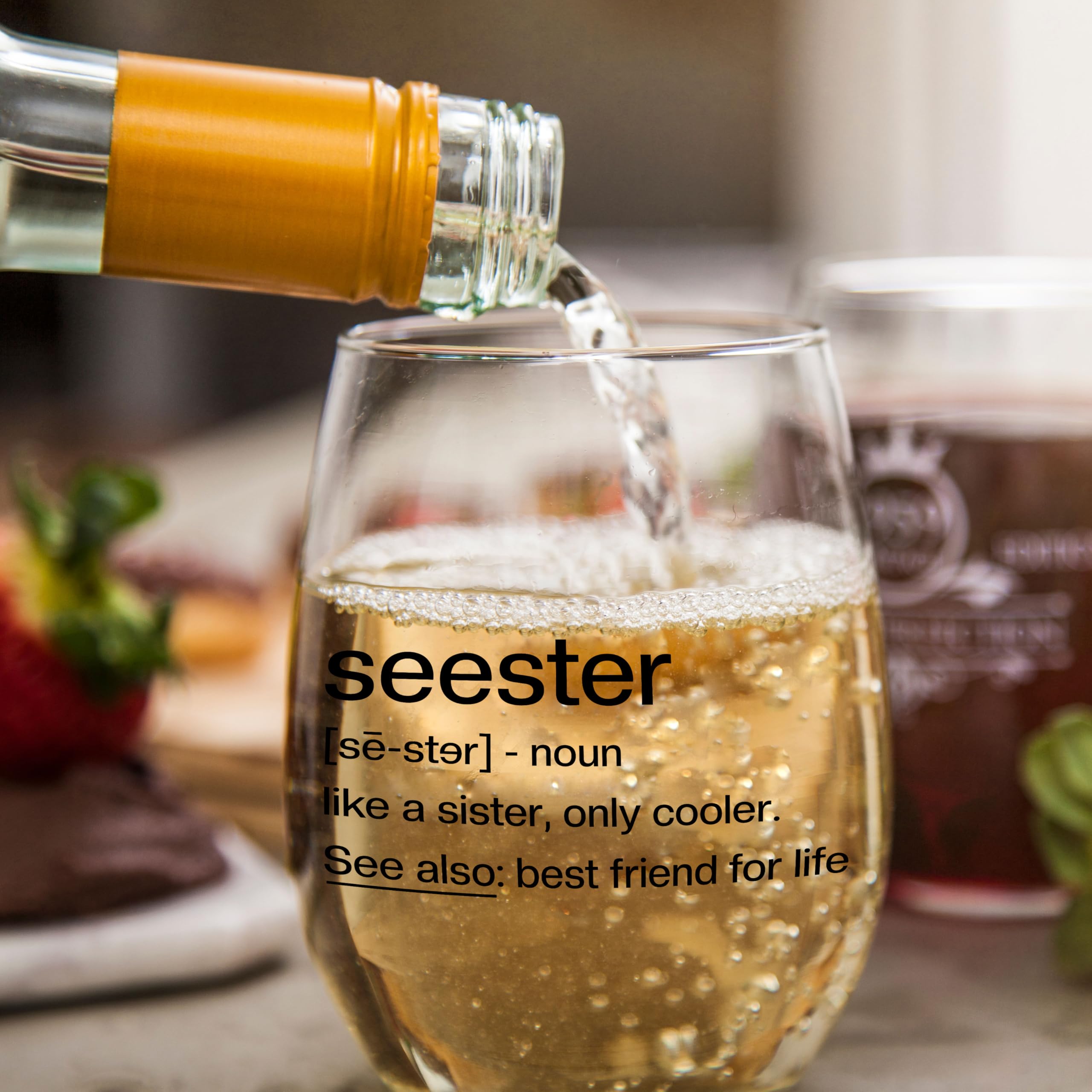 Sister Birthday Gifts Idea - Seester Definition Present for Her - Funny Best Friend Bestie from Brother - Friendship Soul Gifts for Women - Big Sister Sorority Gift - 15 oz Wine Glass