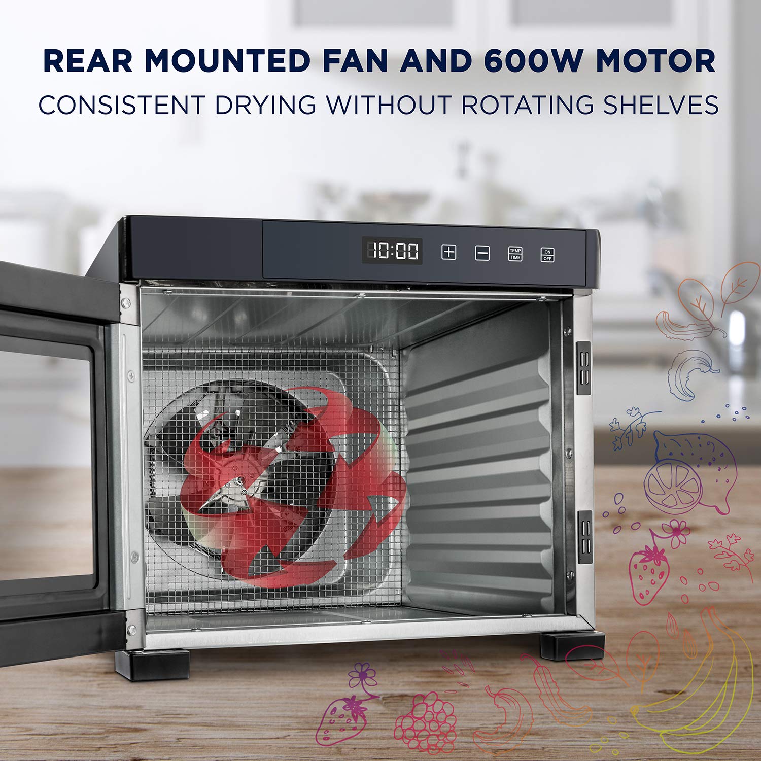 Ivation 6 Tray Commercial Food Dehydrator Machine |600w, Easy Setup, Digital Adjustable Timer and Temperature Control | Dryer for Jerky, Herb, Meat, Beef, Fruit and To Dry Vegetables | Stainless Steel