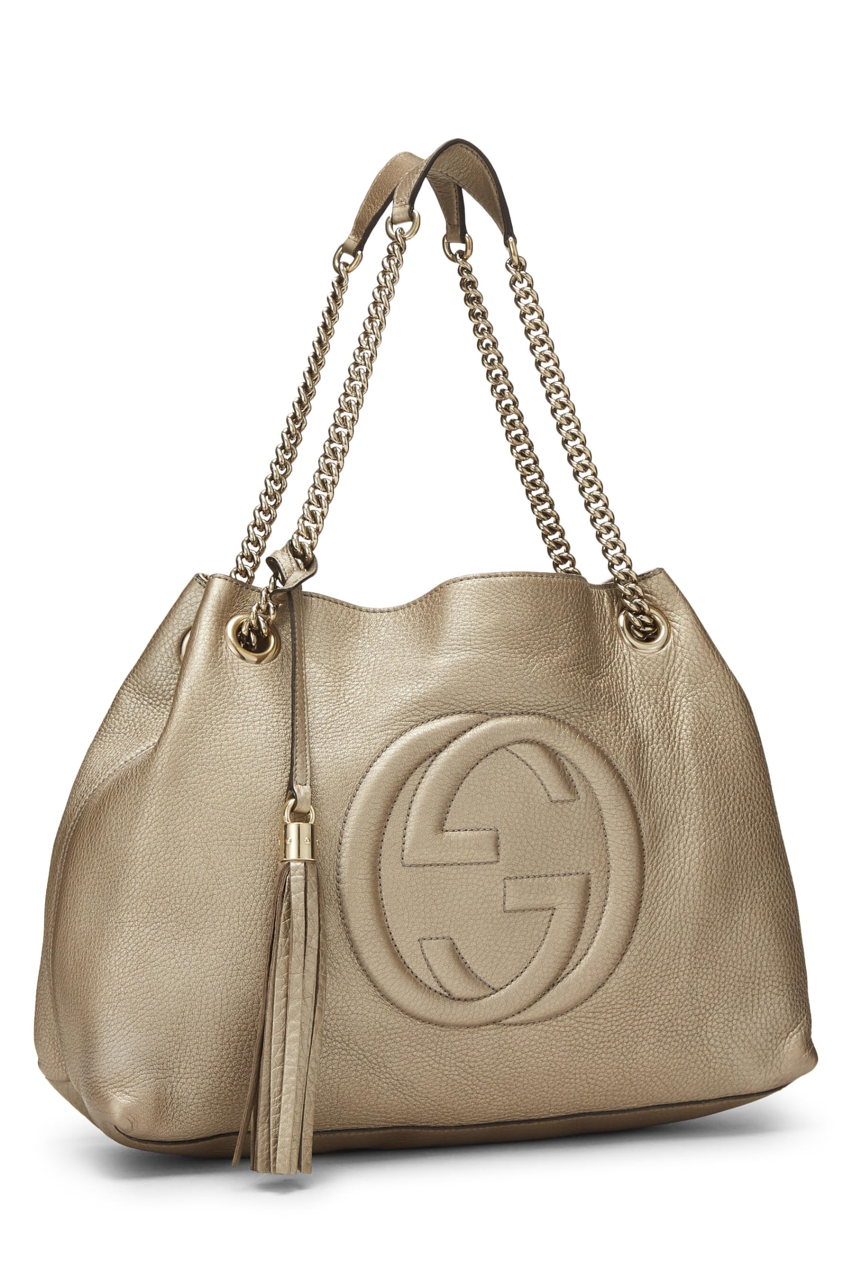 Gucci, Pre-Loved Gold Metallic Leather Soho Chain Tote, Gold