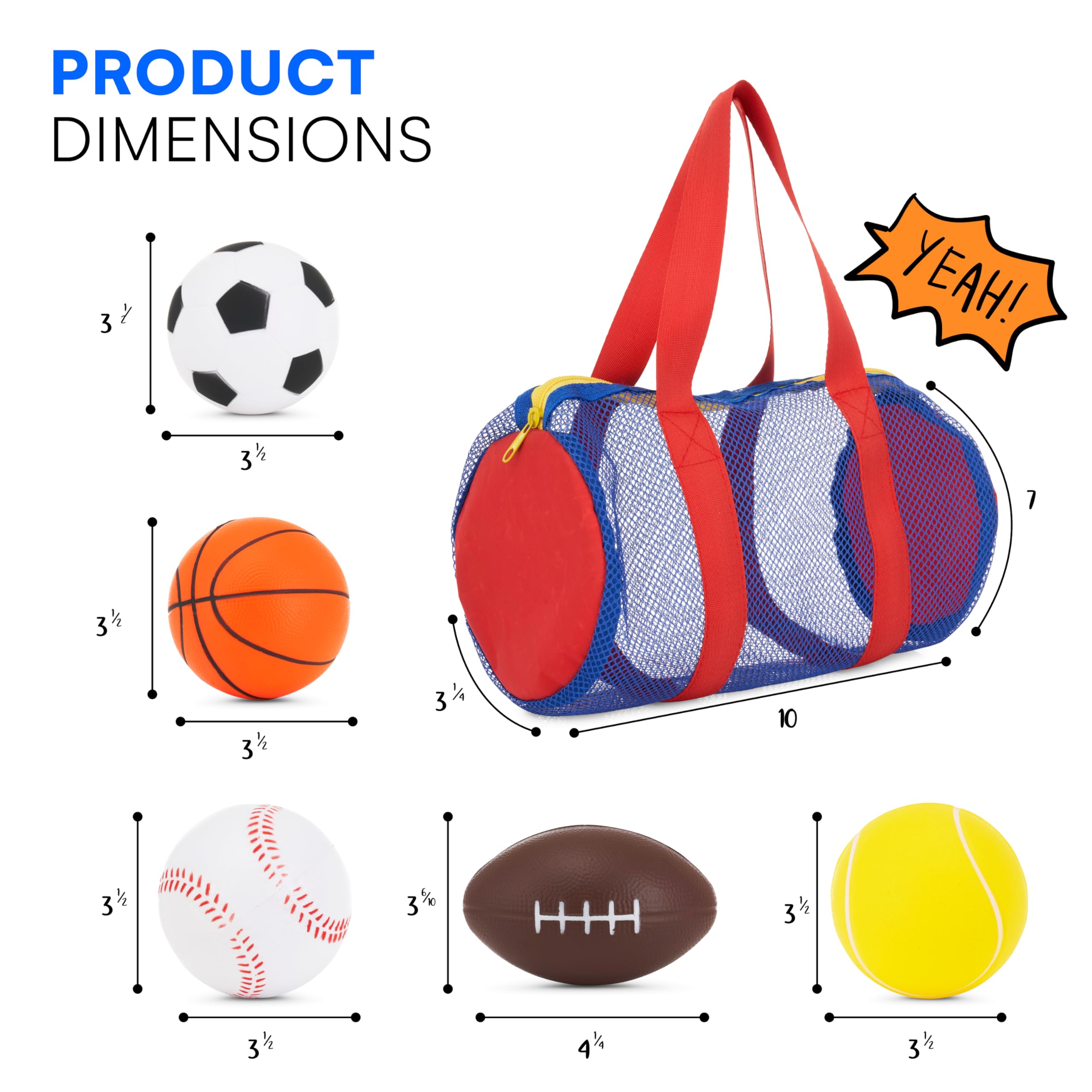 Neliblu Foam Sports Toys with Bag, Set of 5 – Includes Soccer Ball, Basketball, Football, Baseball and Tennis Ball - Suitable for Baby's Small Hands to Grab - Balls for Kids and Toddlers Ages 1-3