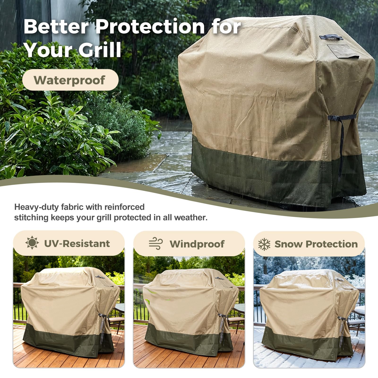 BBQ 3-6 Burners Gas Grill Cover 65 Inch, 600D Waterproof Polyester Barbecue Grill Cover with Adjustable Buckle Straps and Attached Storage Bag