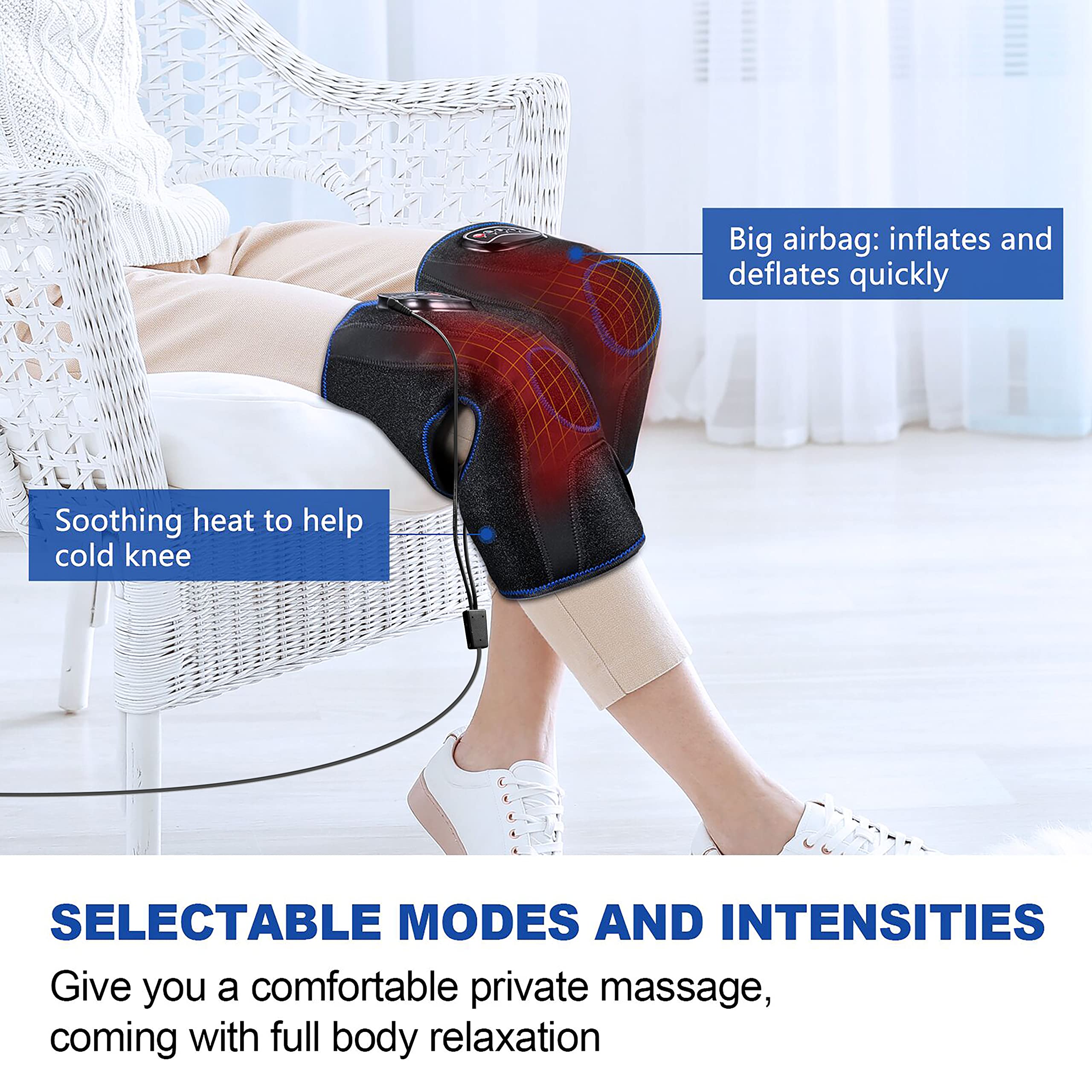 CINCOM Heated Knee Massager, Air Compression Knee Massager with Heat for Pain Relief Knee Brace Wrap for Knee Arthritis,Injury,Joint Pain 3 Modes & 3 Intensities (A Pair) FSA HSA Approved