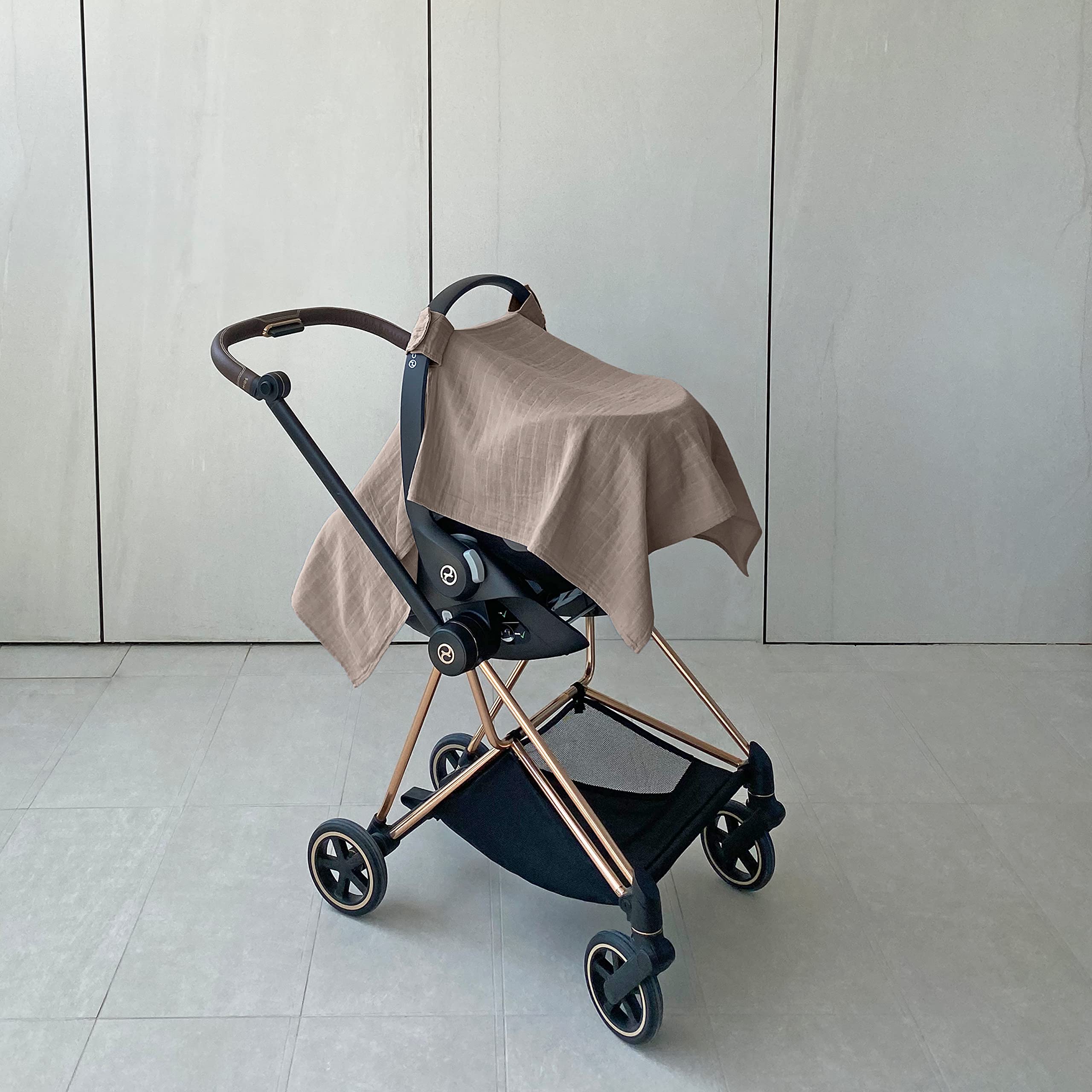 MOZAH 100% Organic Muslin Baby Car Seat Cover Muslin Carseat Canopy Baby Car Seat Covers for Boys (Warm Taupe)