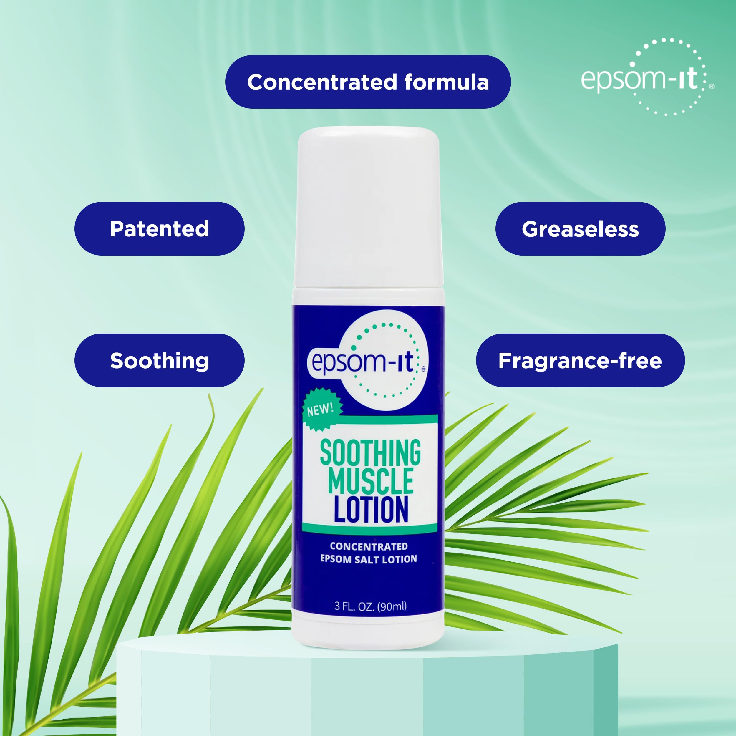 Epsom-It Soothing Muscle Lotion - Roll On Epsom Salt Lotion with Arnica for Muscle Aches and Stiffness, Leg Cramps, Knees and Tired, Achy Feet, Topical Magnesium Cream, 3oz.