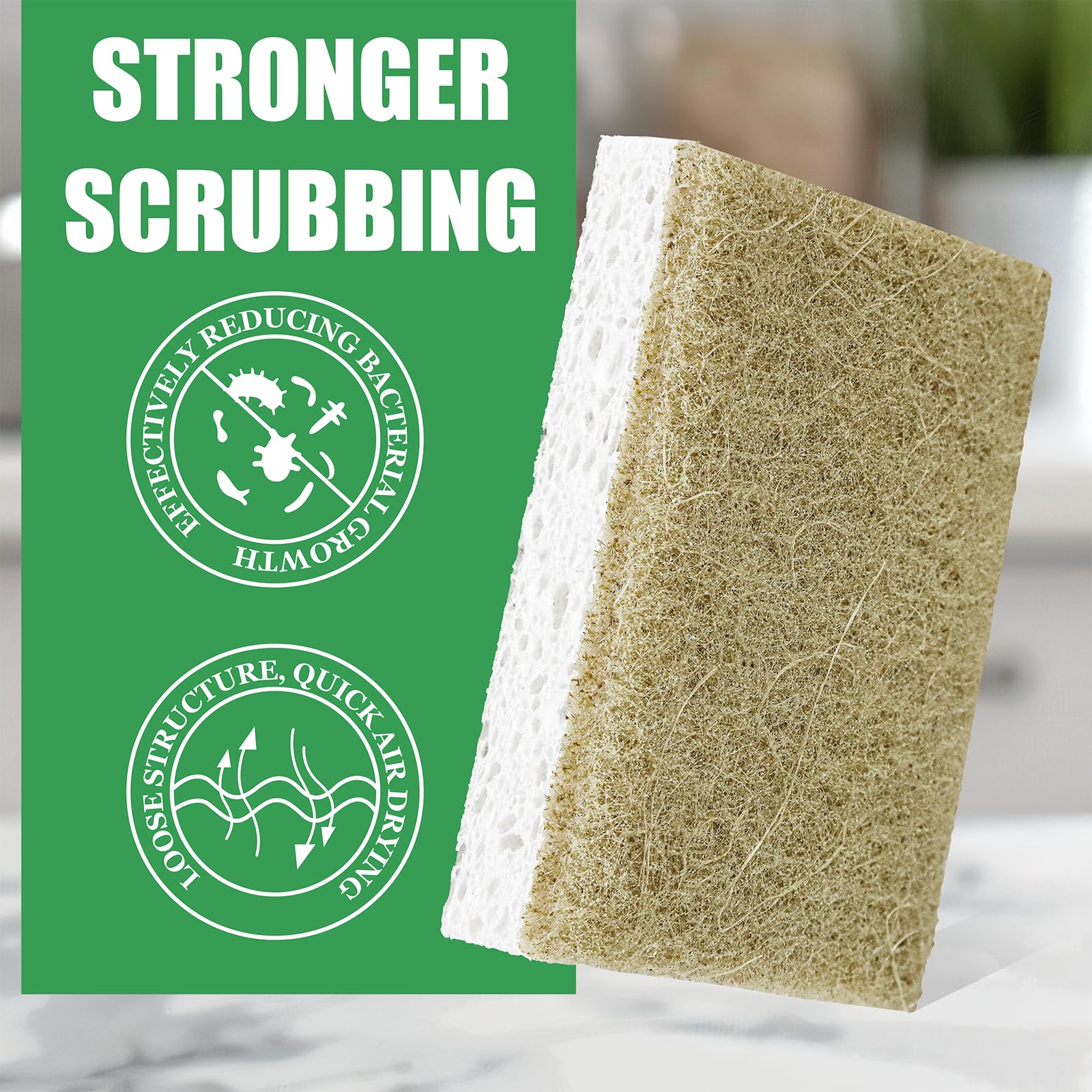 RNOAFMU Natural Kitchen Sponges, 12 Pack Non-Scratch Sponges for Dishes, Biodegradable Scruber Sponges Kitchen for Cleaning, Household